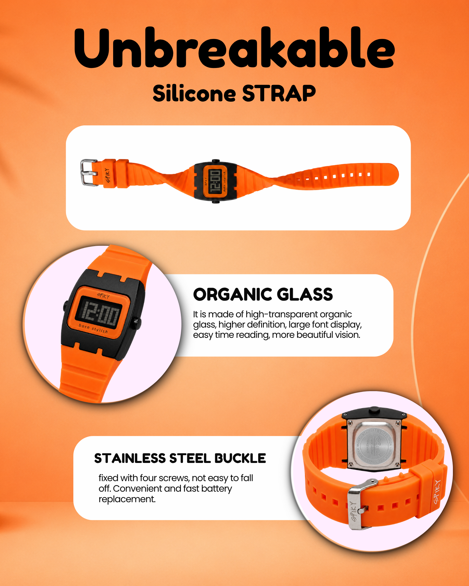 Spiky Rectangle Digital Sports Watch for Kids