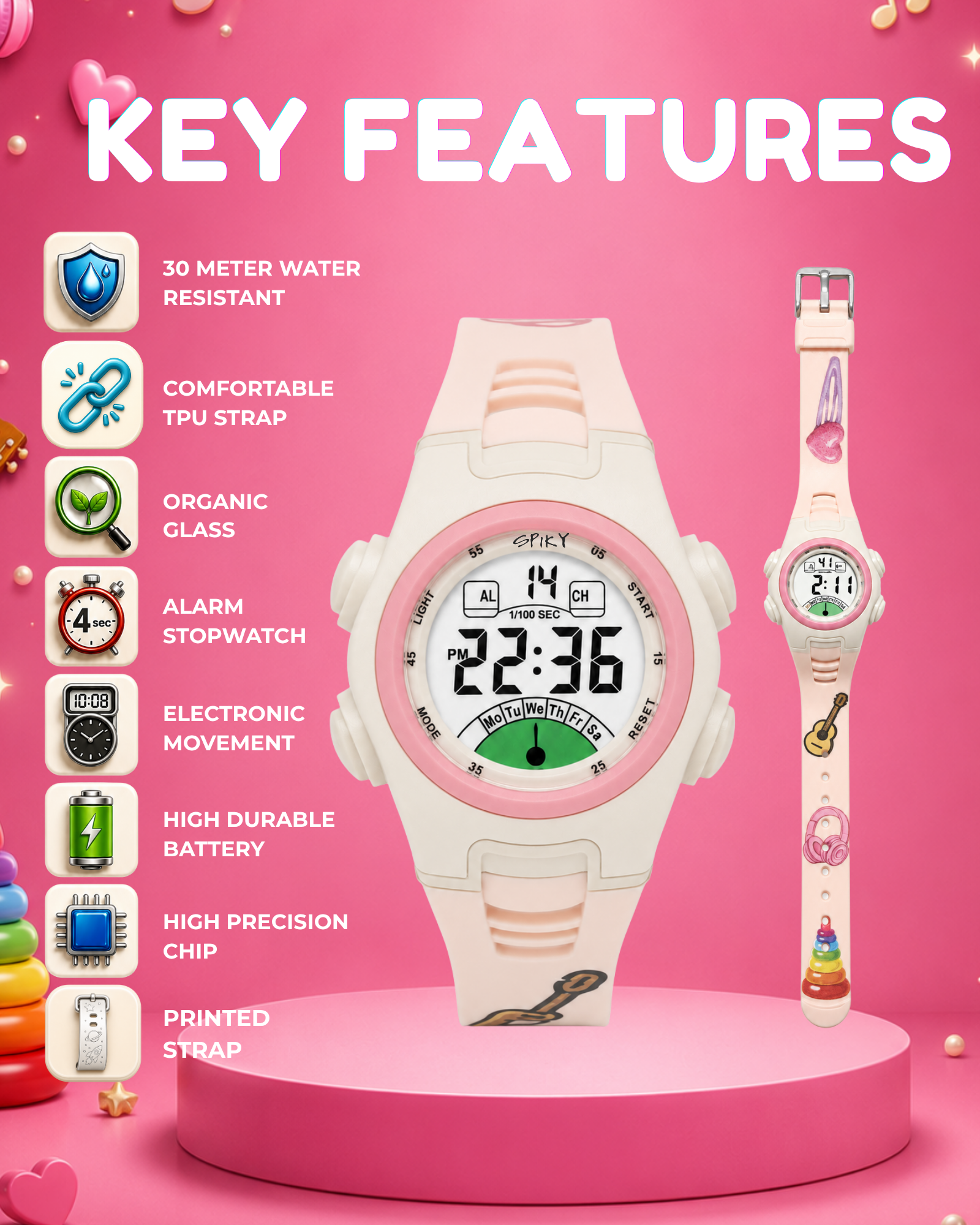 Spiky EVA52 Round Digital Sports Watch for Kids