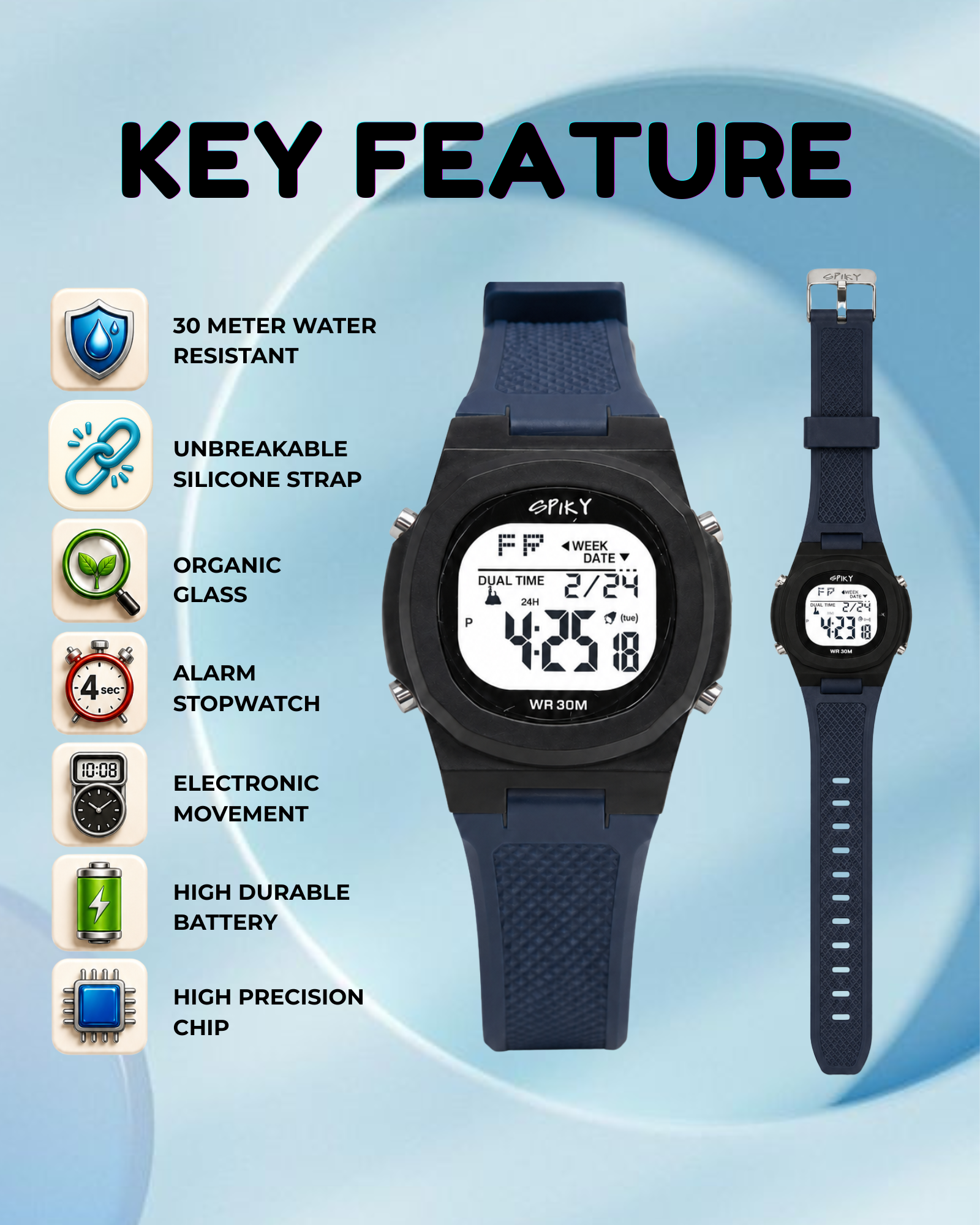 Spiky EVA65 Round Digital Sports Watch for Kids