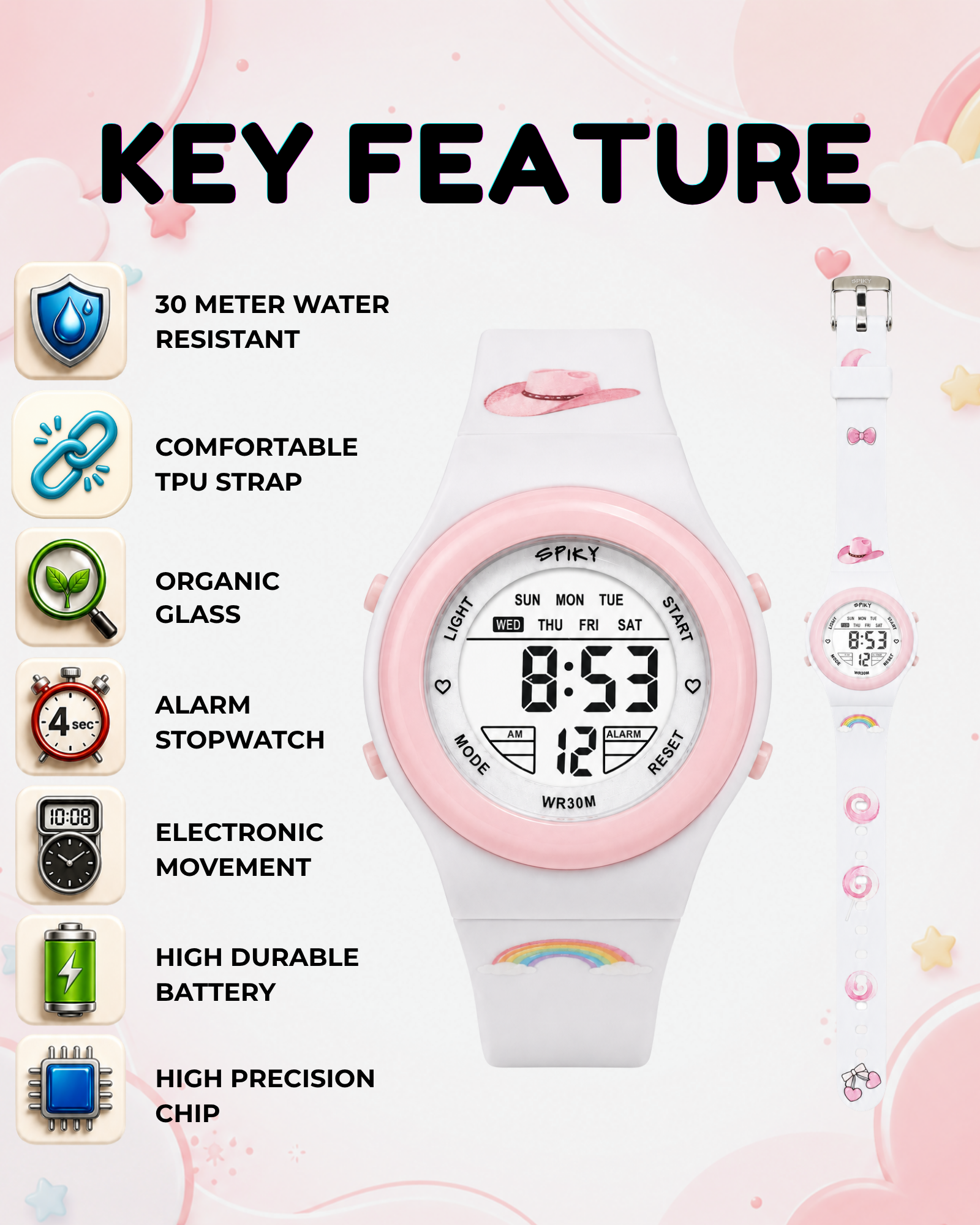 Spiky Round Digital Sports Watch for Kids