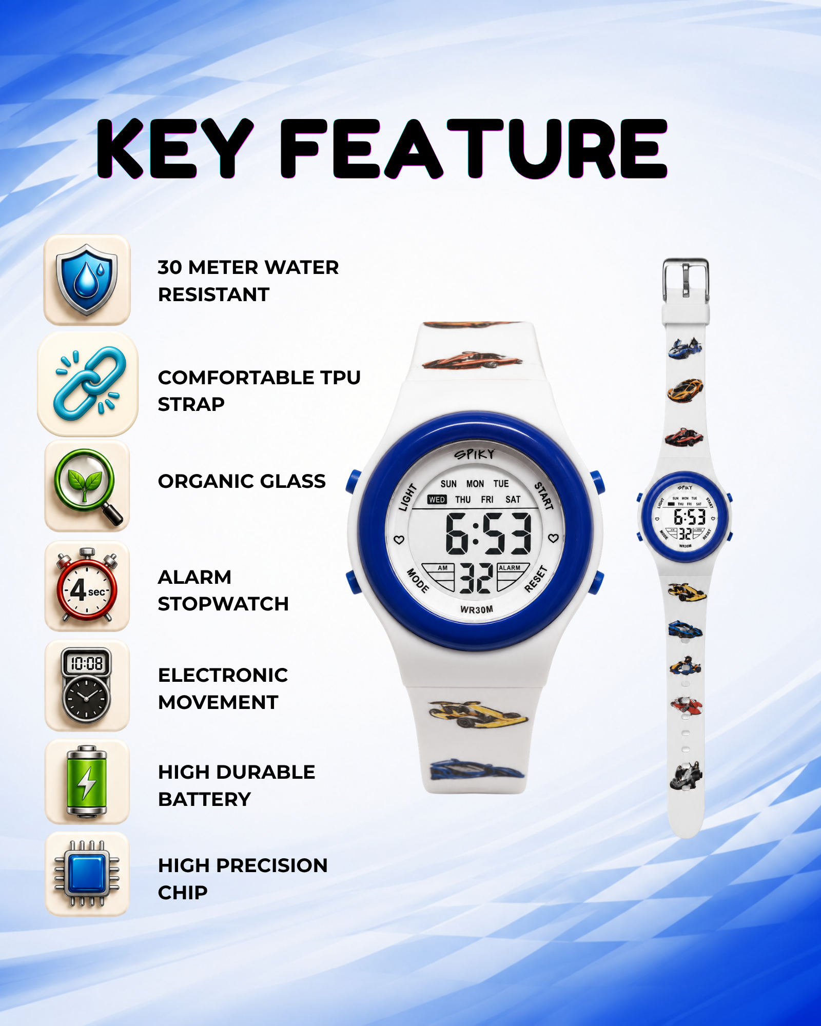 Spiky Round Digital Sports Watch for Kids