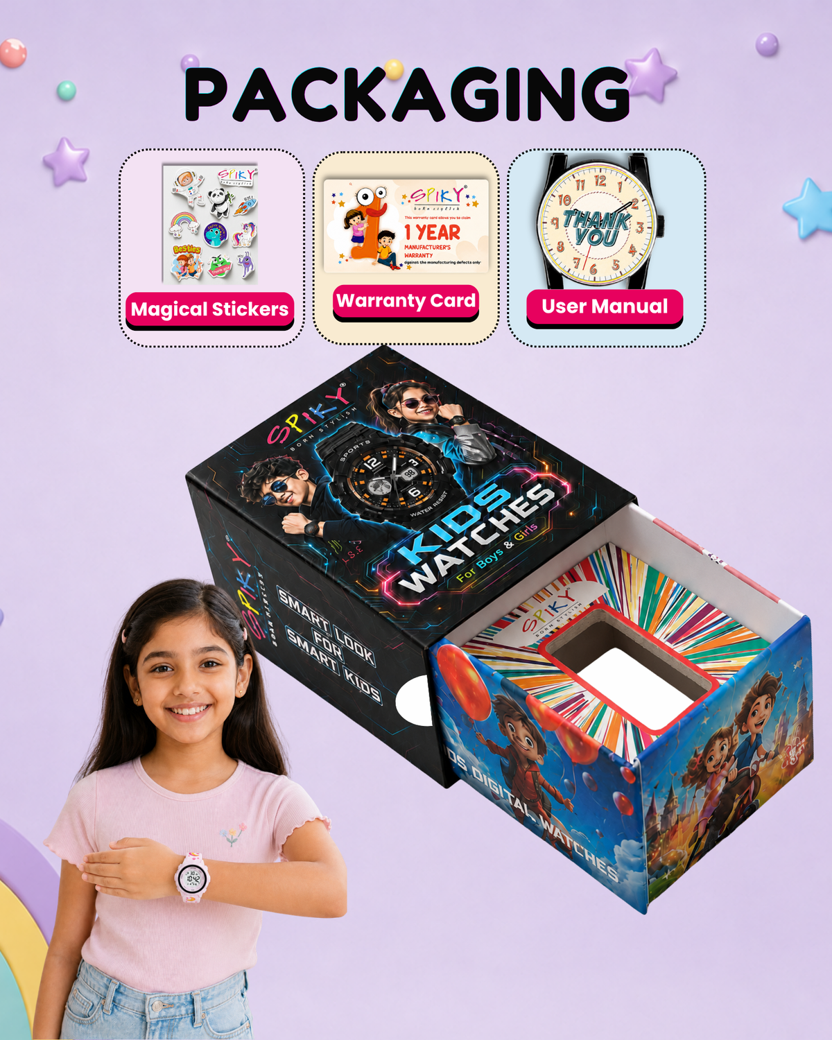 Spiky Round Kids Digital Watch for Girls