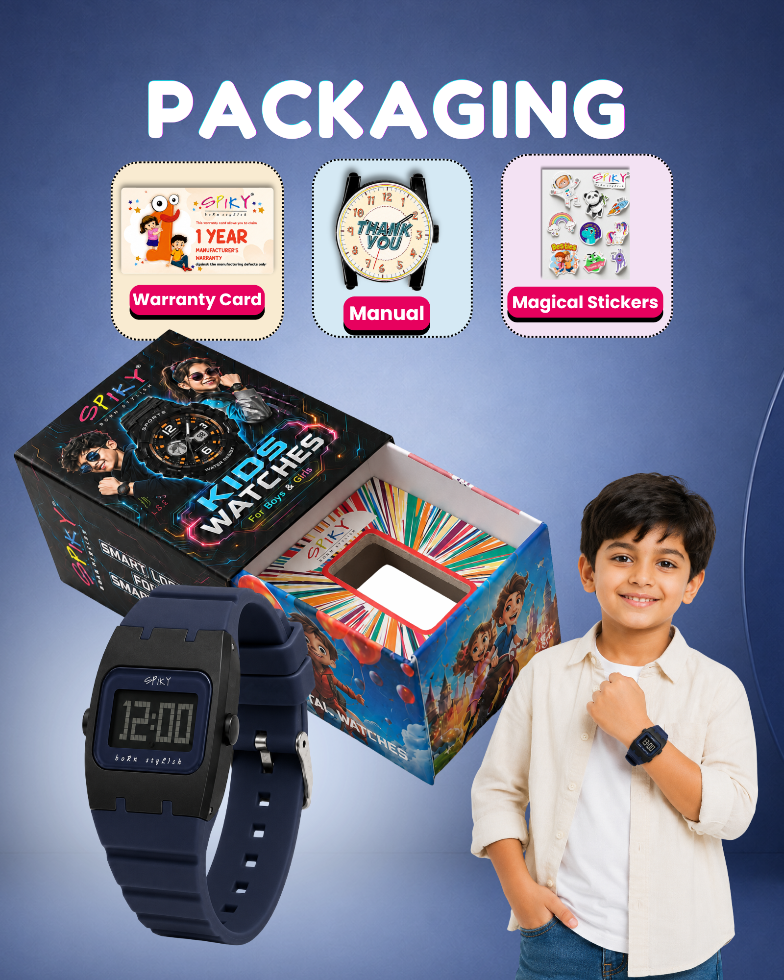 Spiky Rectangle Digital Sports Watch for Kids