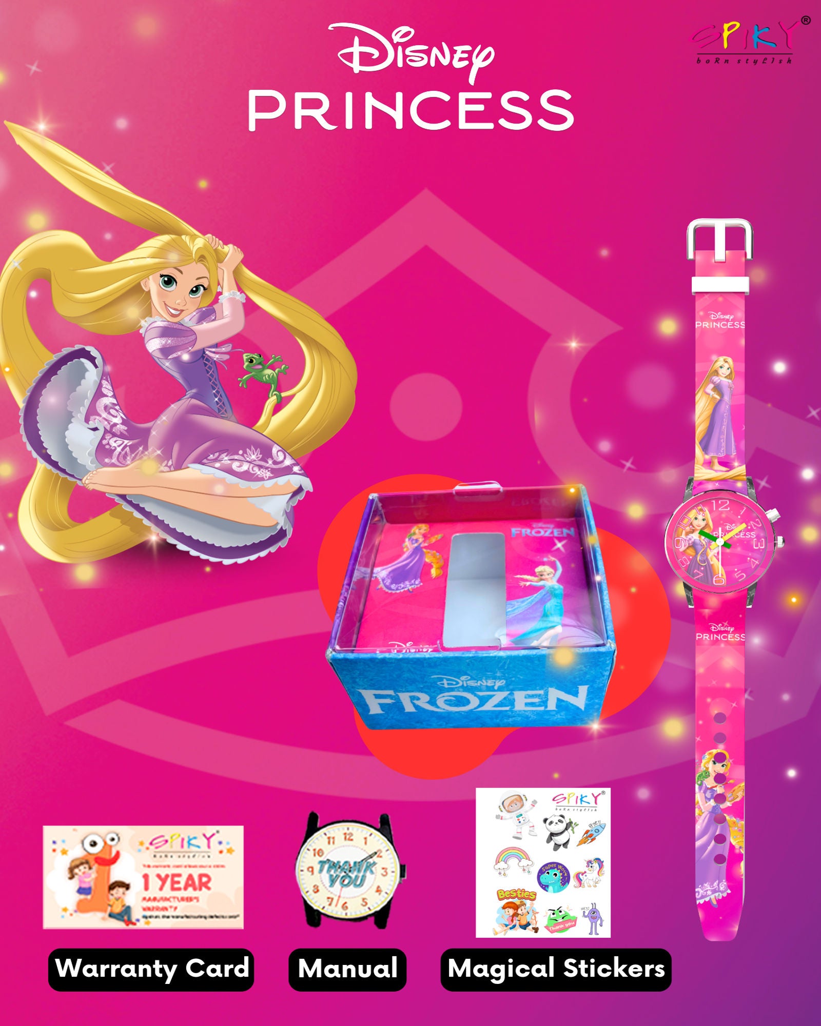 Disney Princess Kids Analog Watch with LED Light | For Girls Age 3–10 Years