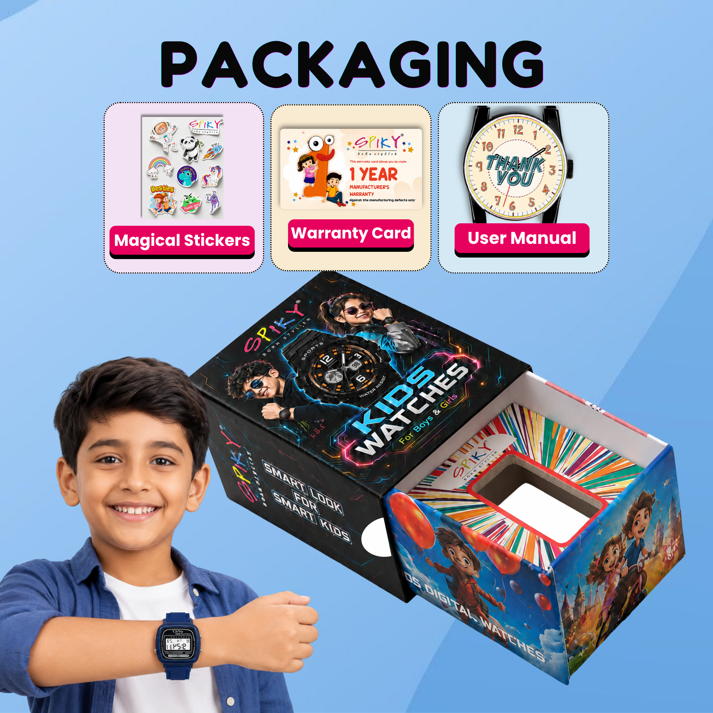 Spiky Square Digital Sports Watch for Kids Boys