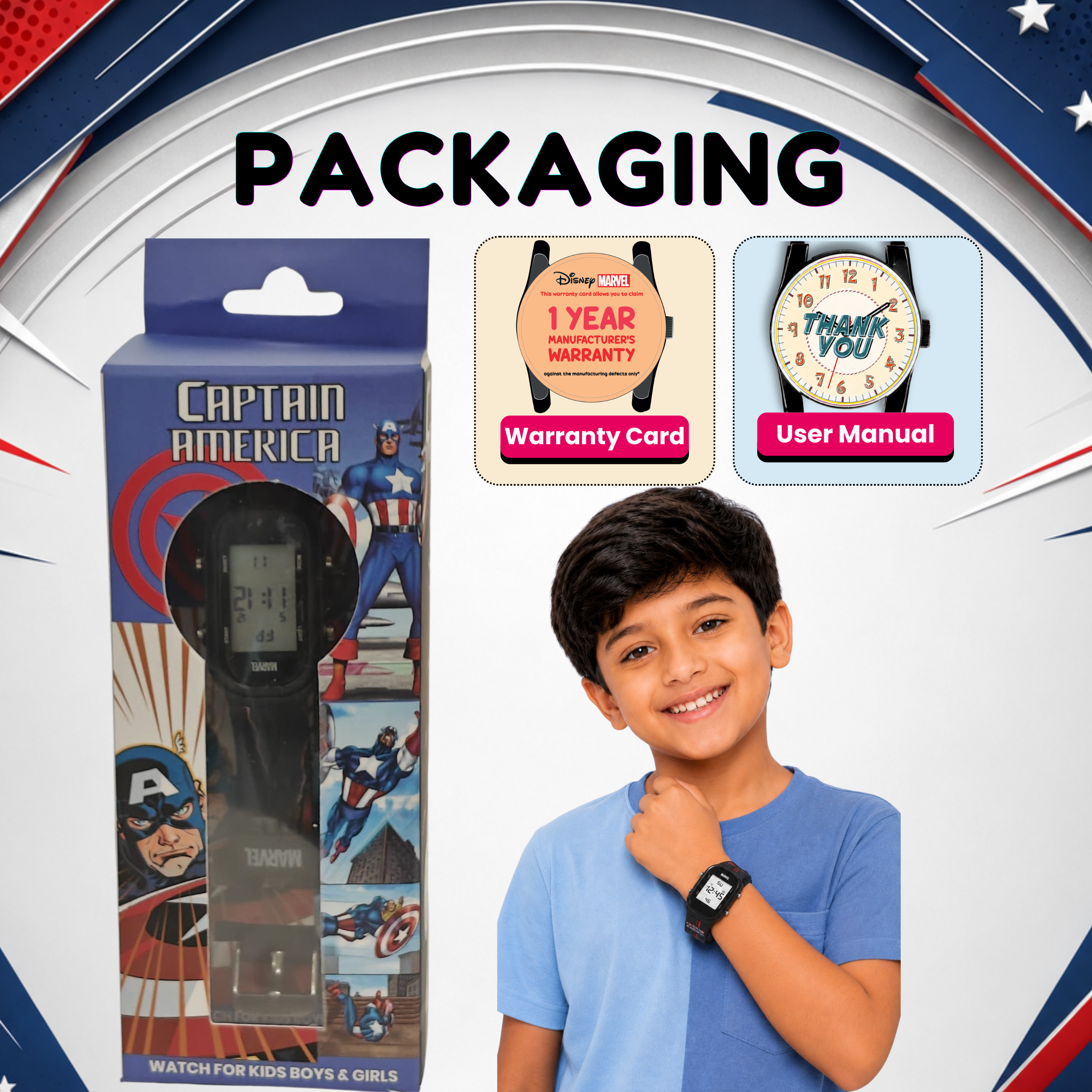 Spiky Captain America theme Digital Kids Watch