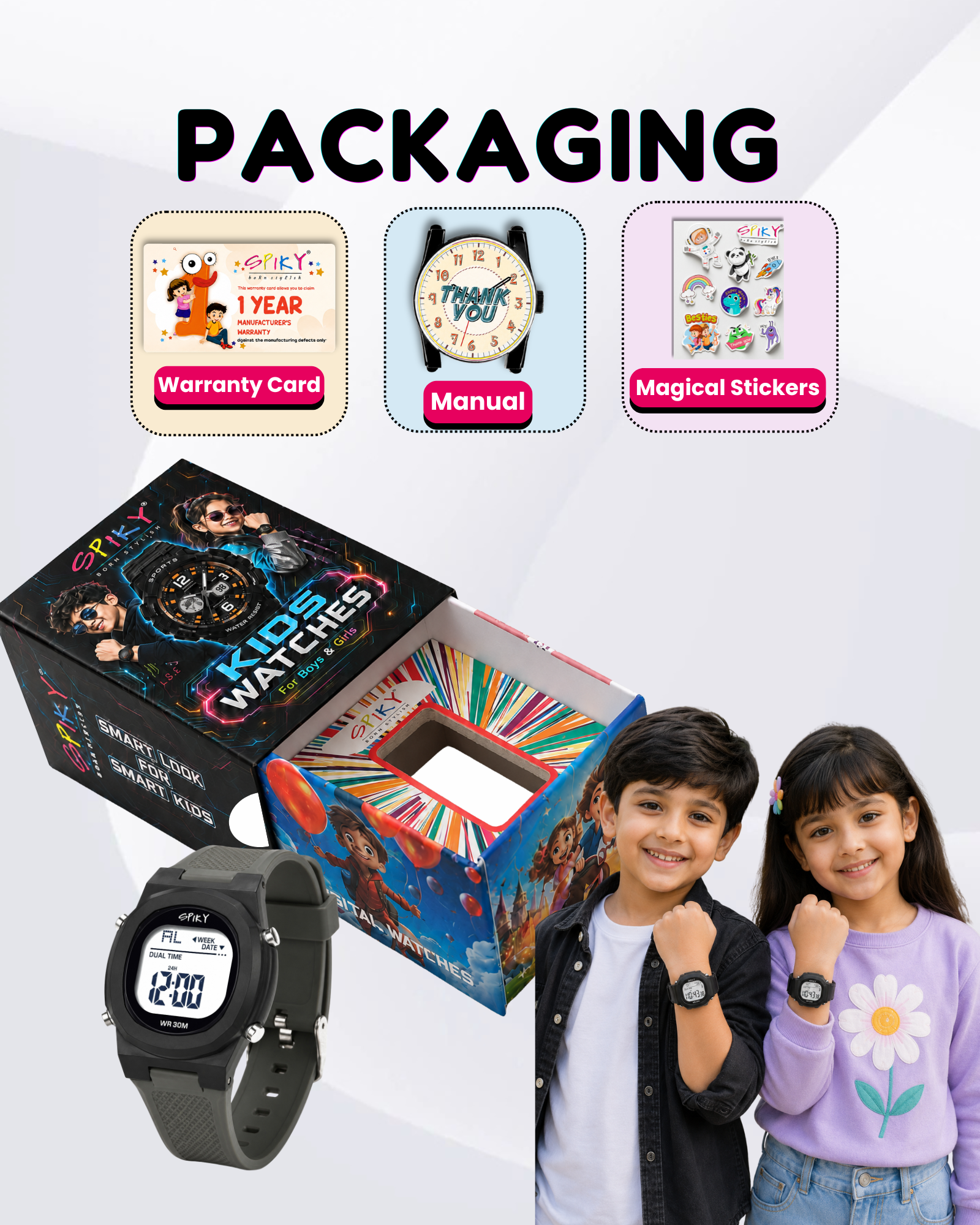 Spiky EVA65 Round Digital Sports Watch for Kids