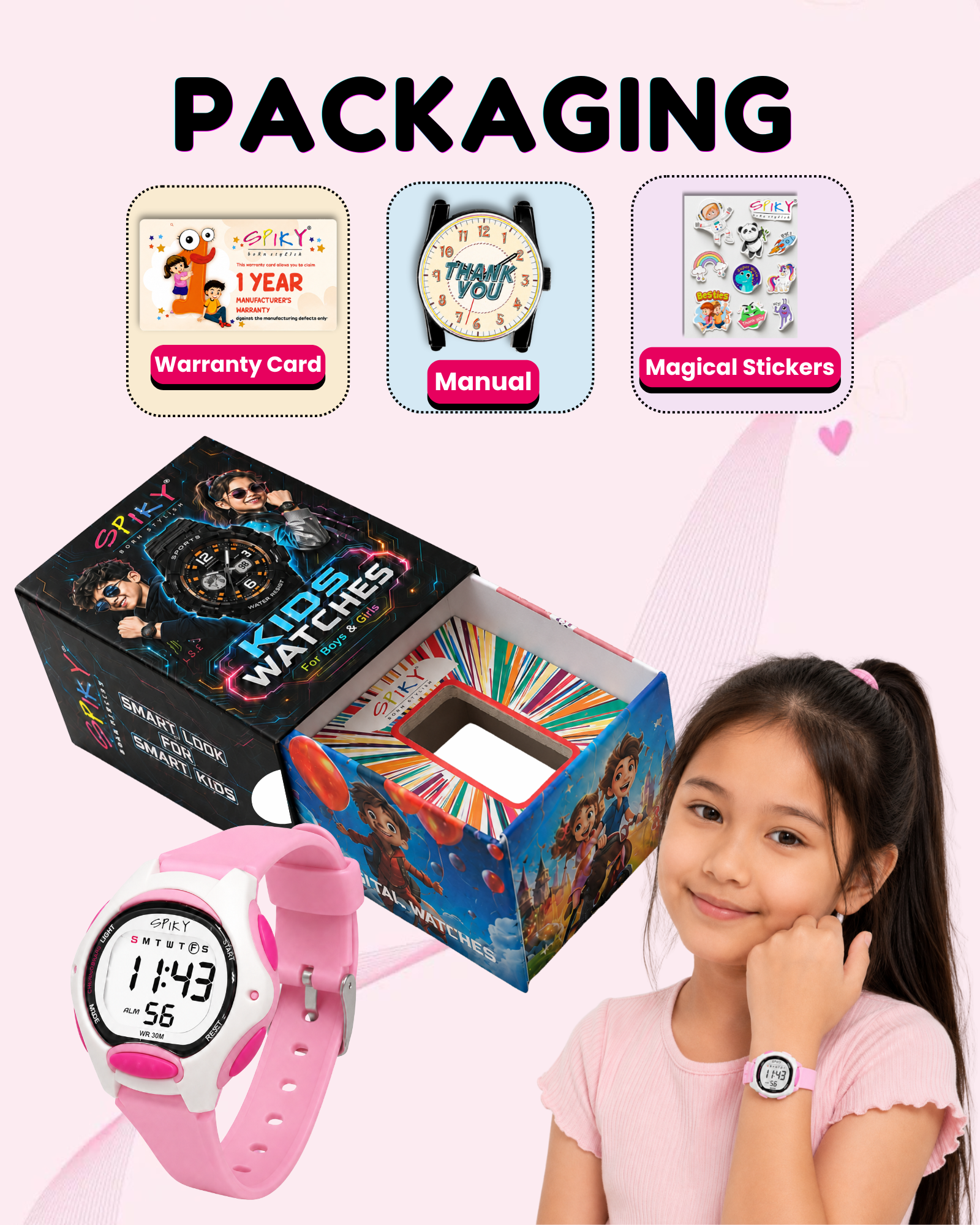 Spiky Eva2 Round Digital Kids Sports Watch - Pink