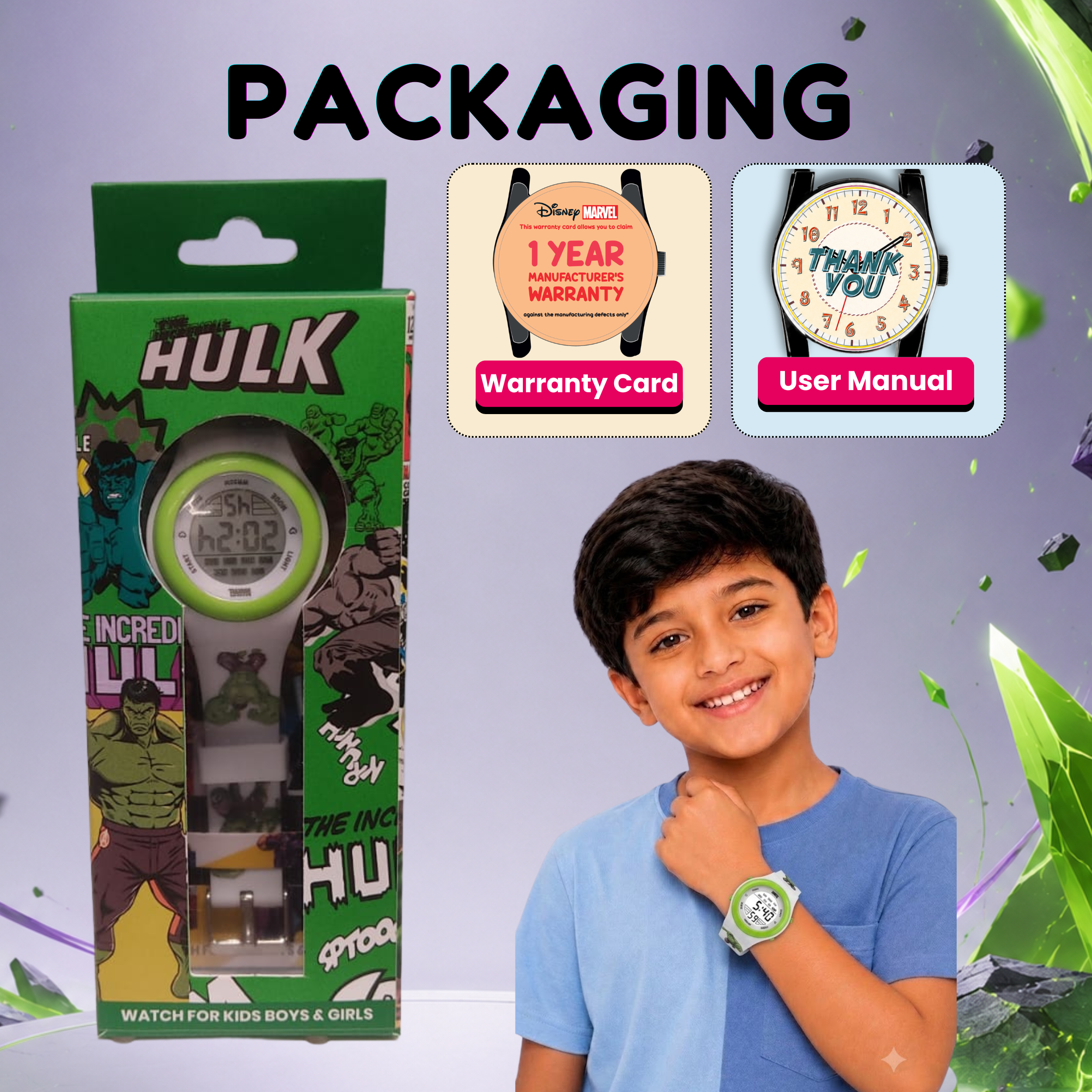 Spiky Superhero Hulk theme Digital Kids Watch
