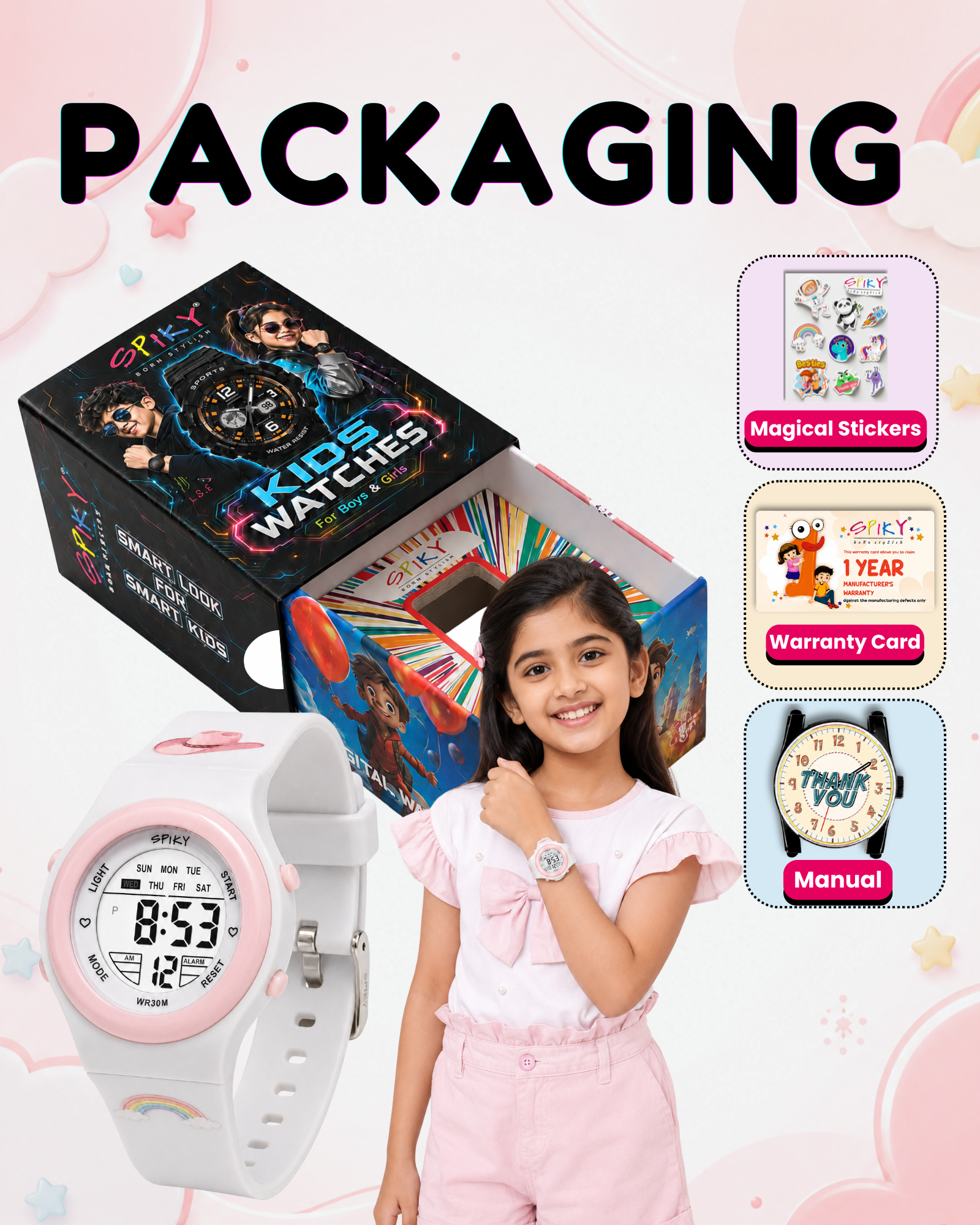 Spiky Round Digital Sports Watch for Kids