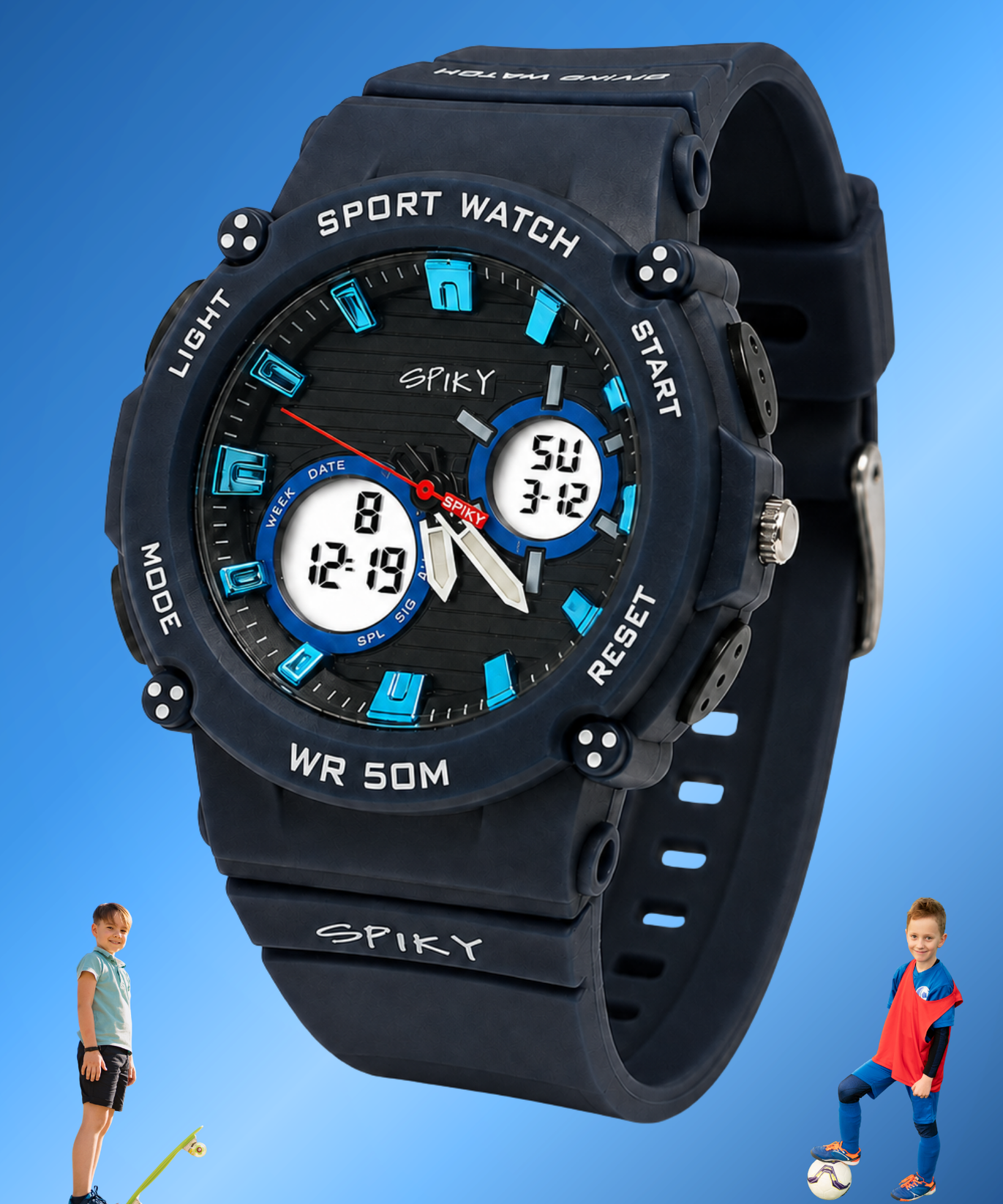 Spiky Analog-Digital Sports Watch for Kids Boys