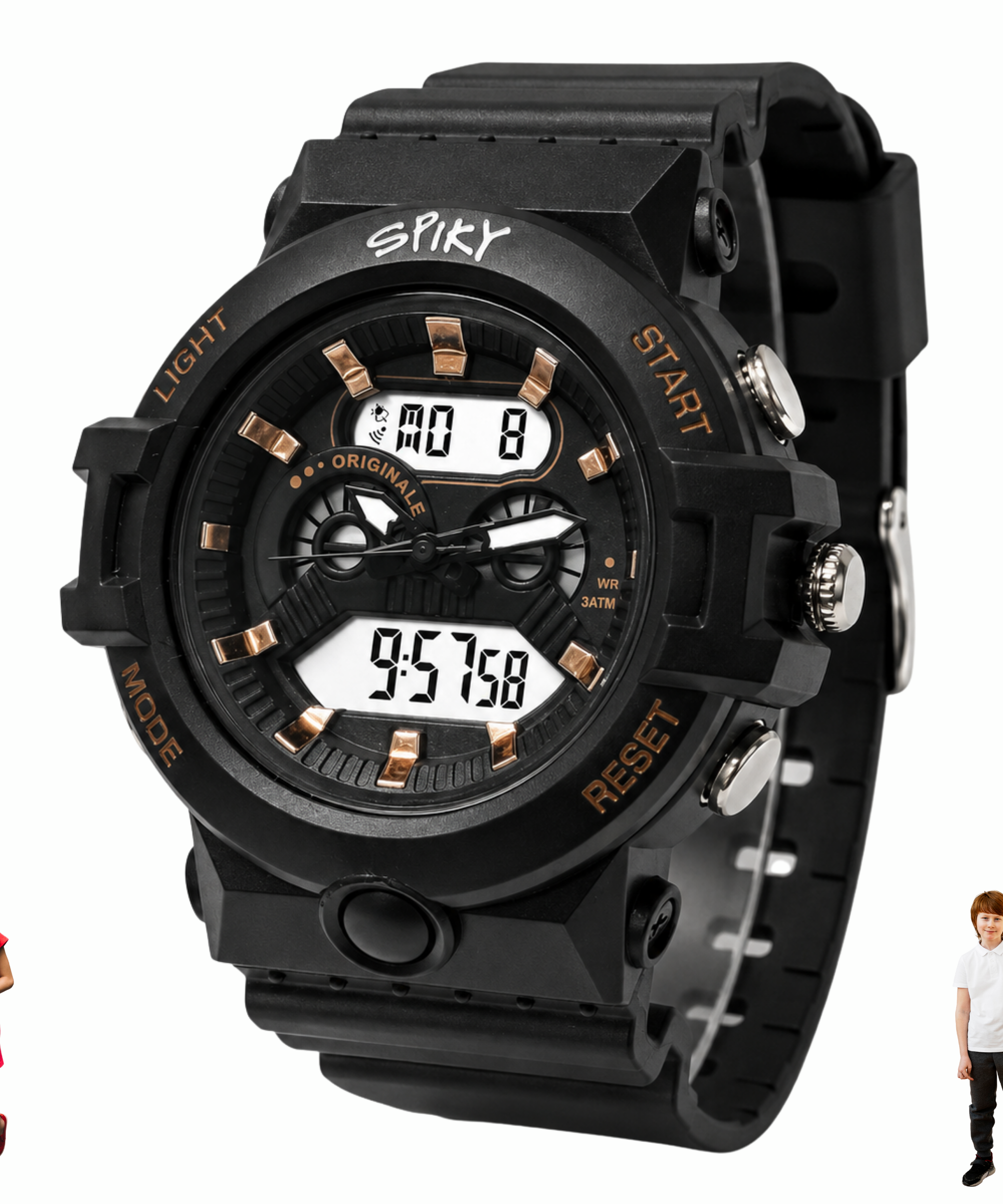 Spiky Round Analog Digital  Sports Watch for Kids Girls & Boys