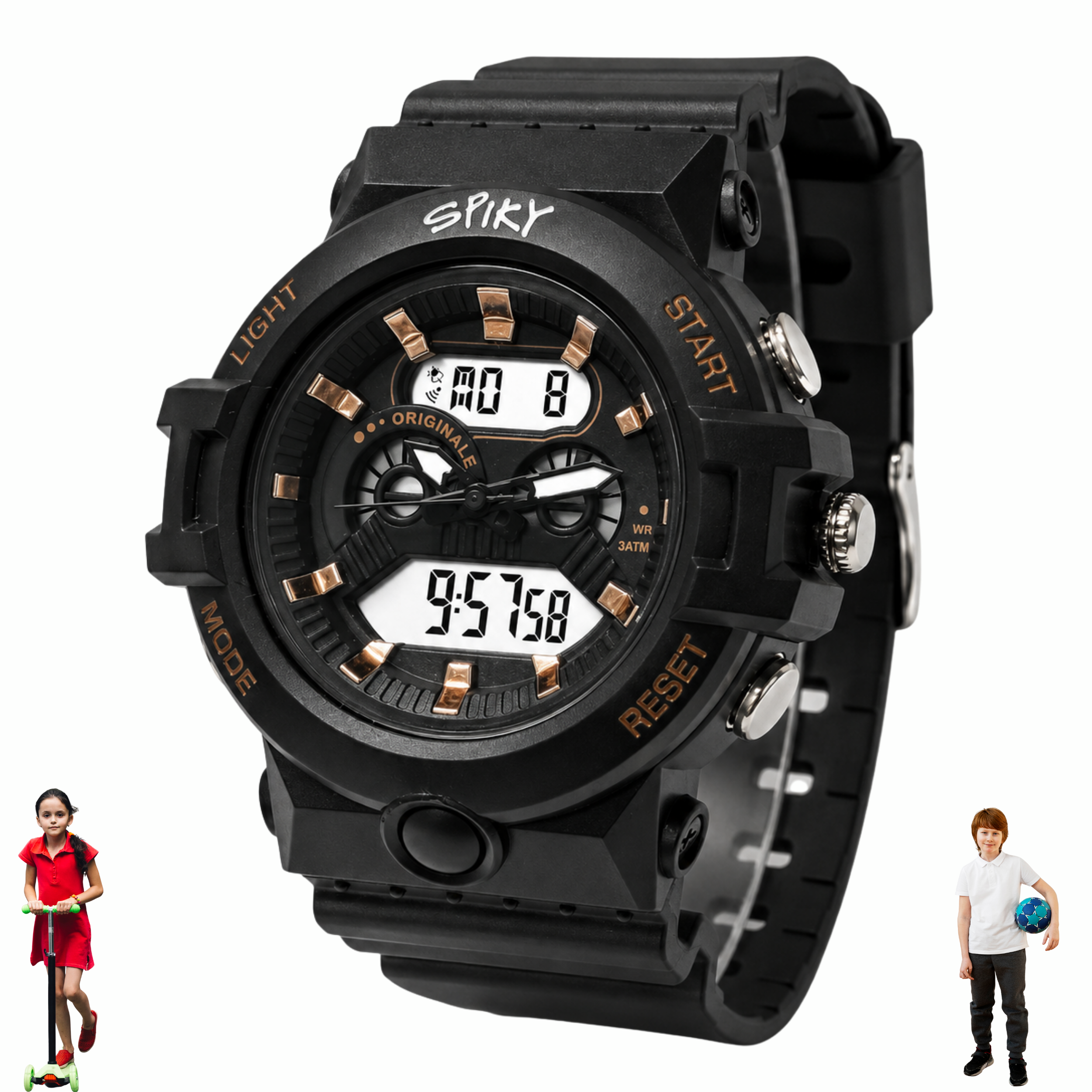 Spiky Round Analog Digital  Sports Watch for Kids Girls & Boys