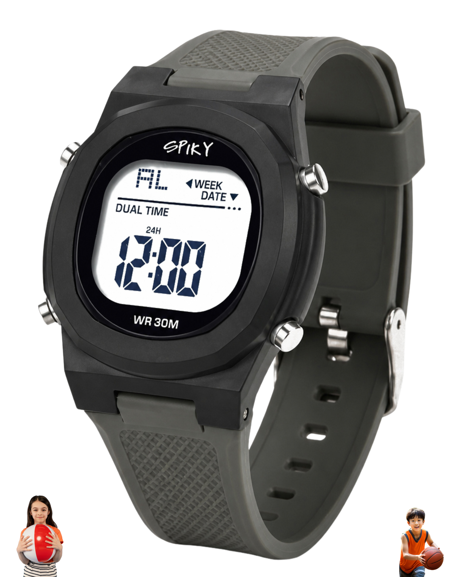 Spiky EVA65 Round Digital Sports Watch for Kids