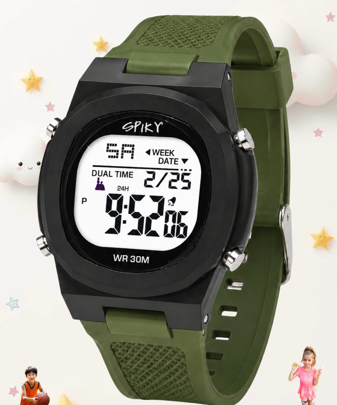 Spiky EVA65 Round Digital Sports Watch for Kids