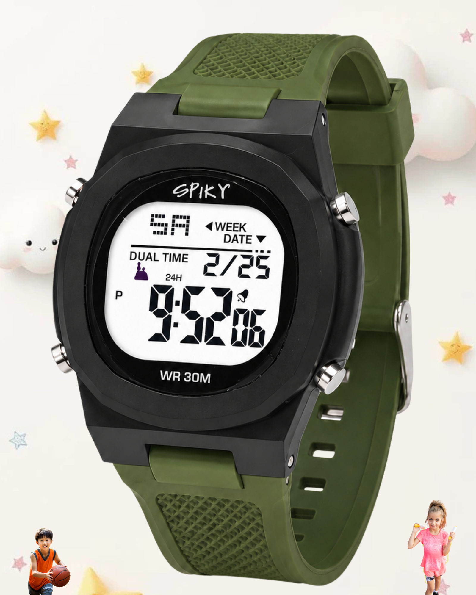 Spiky EVA65 Round Digital Sports Watch for Kids