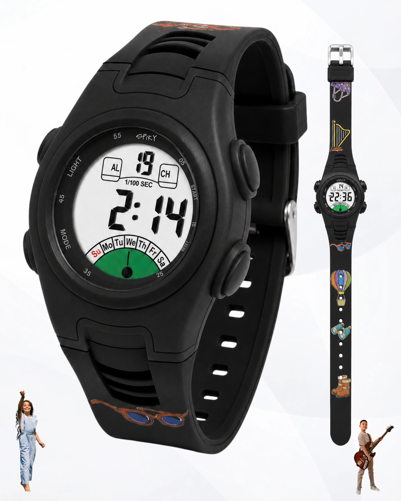 Spiky EVA52 Round Digital Sports Watch for Kids