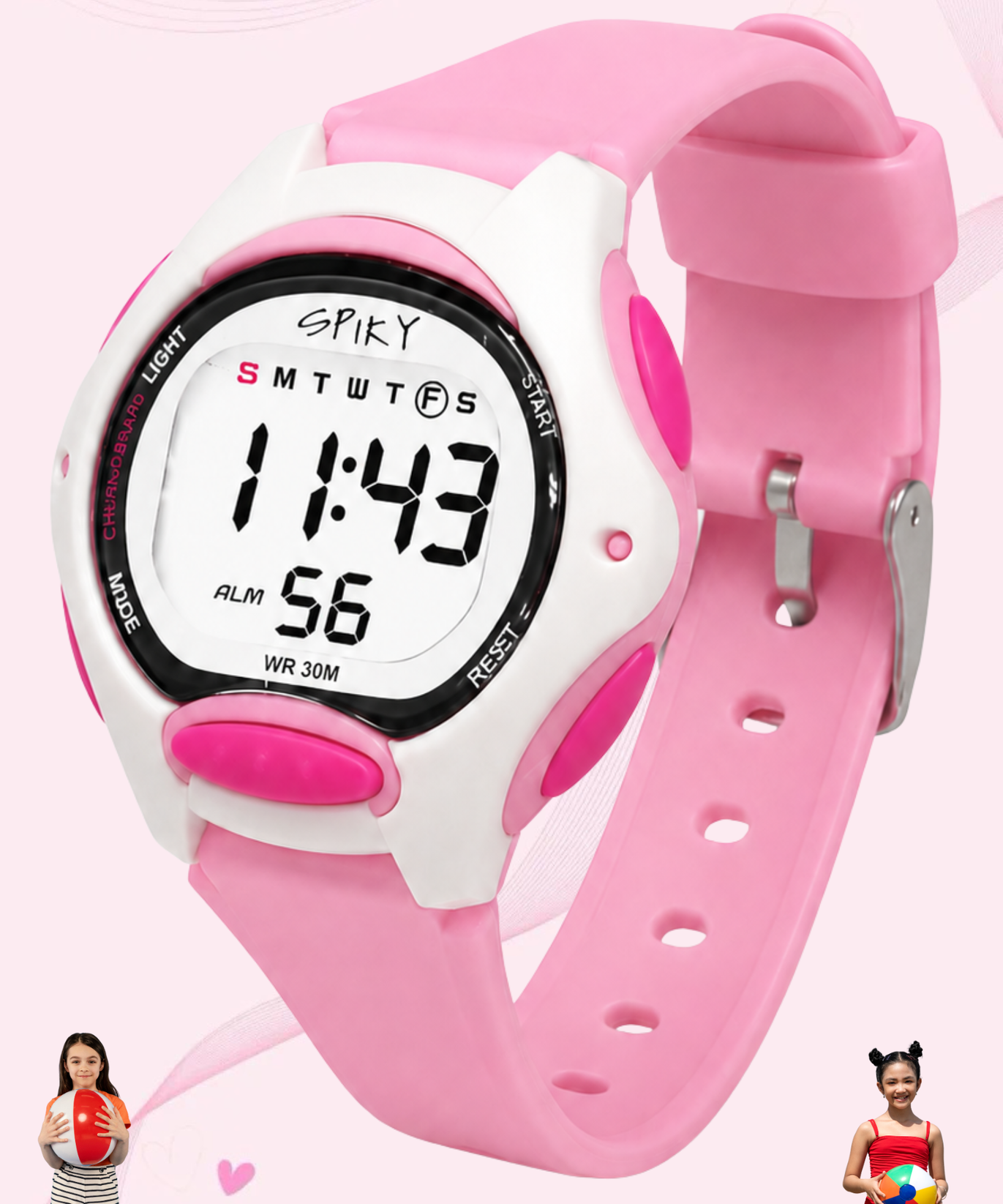 Spiky Eva2 Round Digital Kids Sports Watch - Pink