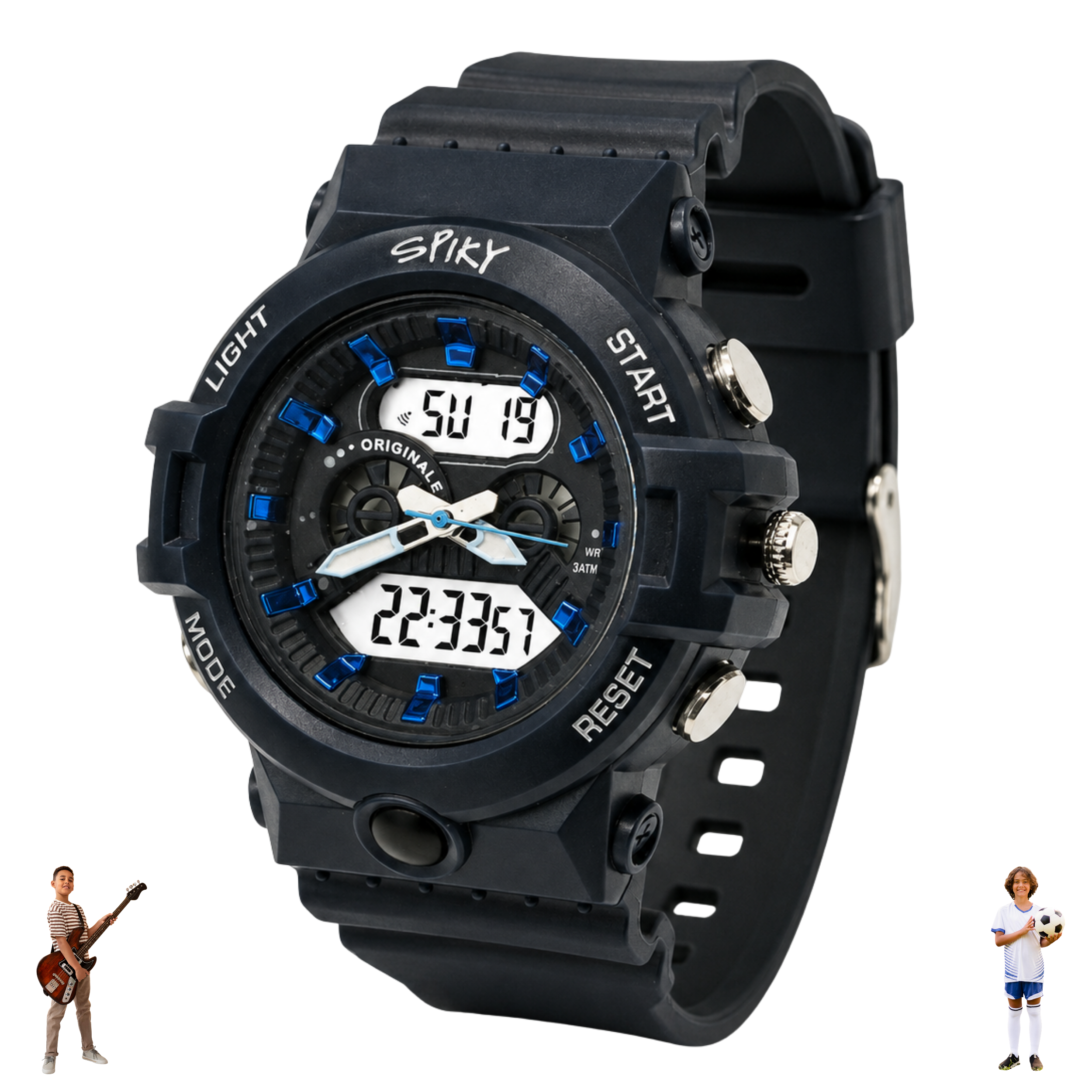 Spiky Round Analog Digital  Sports Watch for Kids Boys