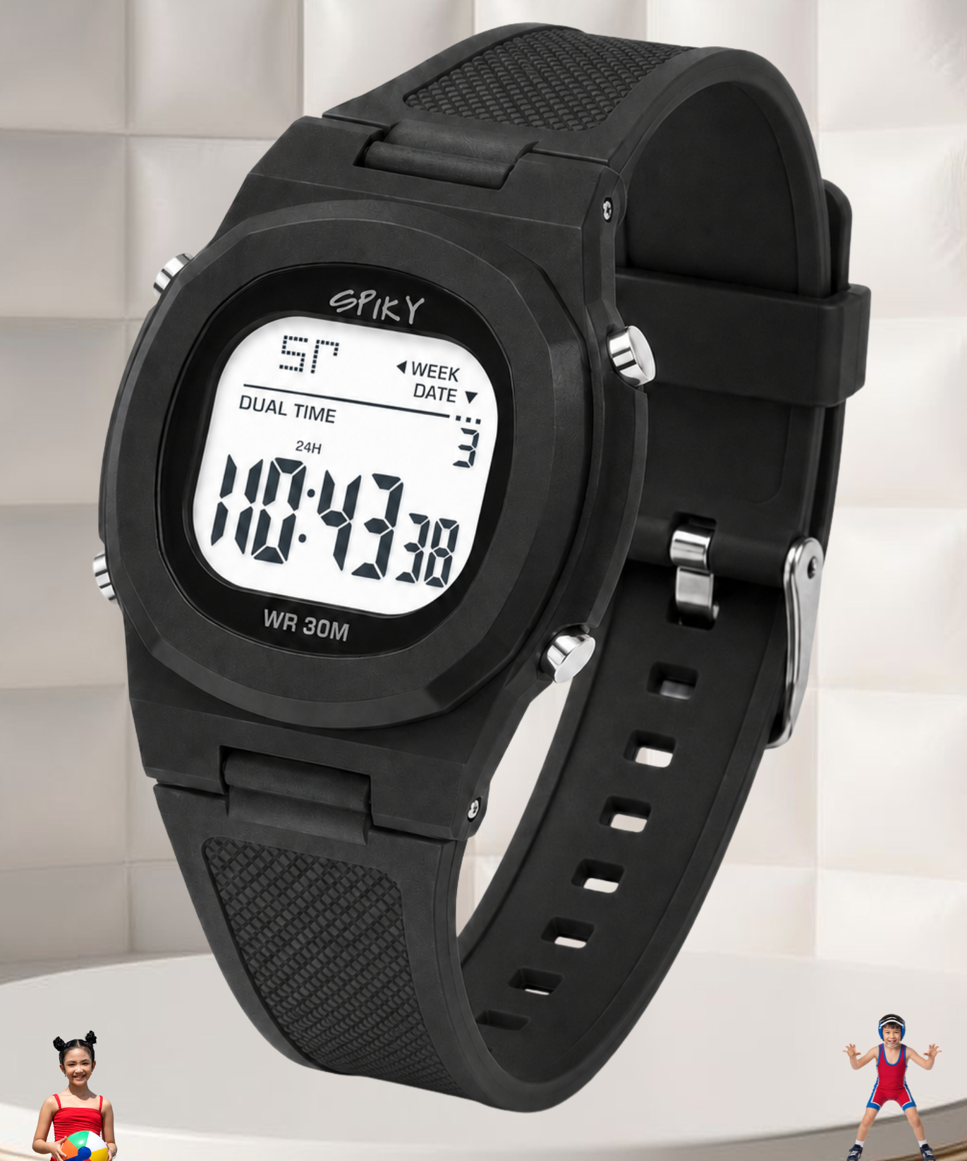Spiky EVA65 Round Digital Sports Watch for Kids