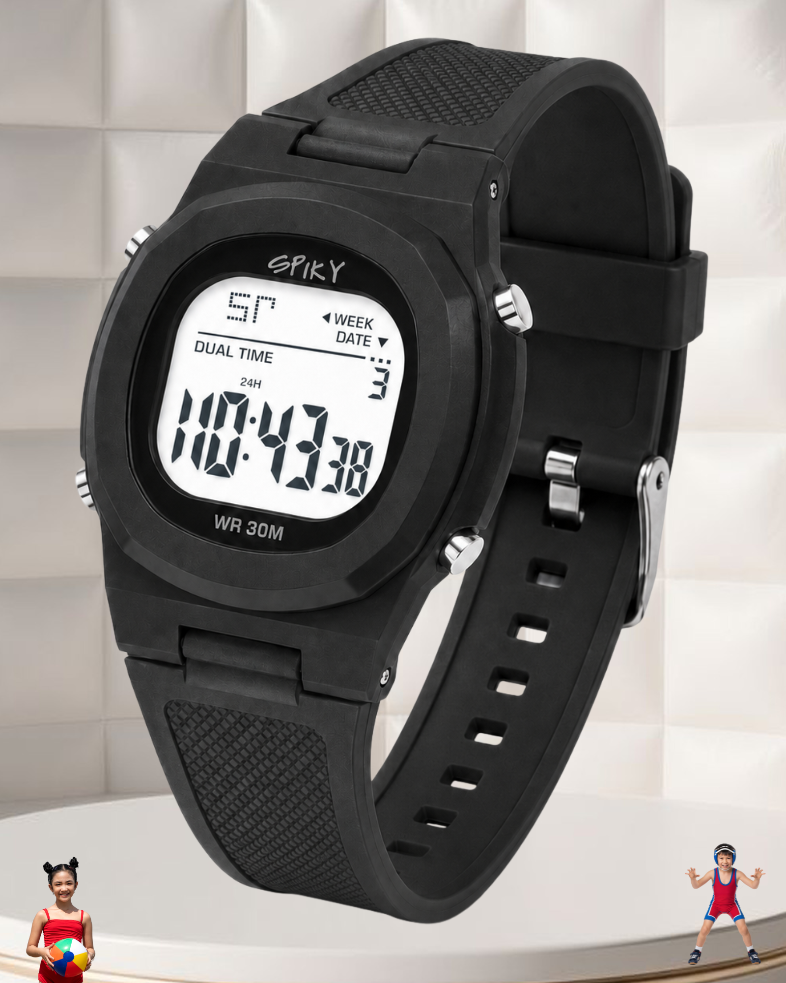 Spiky EVA65 Round Digital Sports Watch for Kids