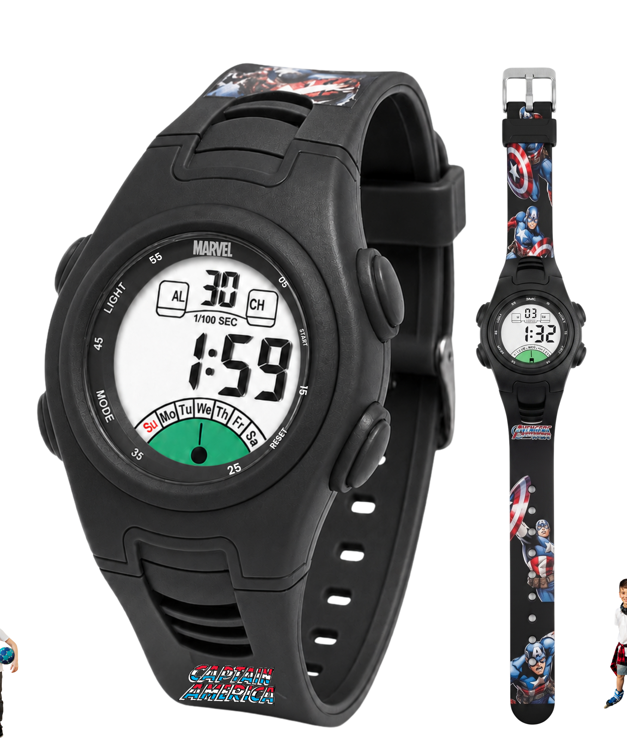 Spiky Captain America theme Digital Kids Watch