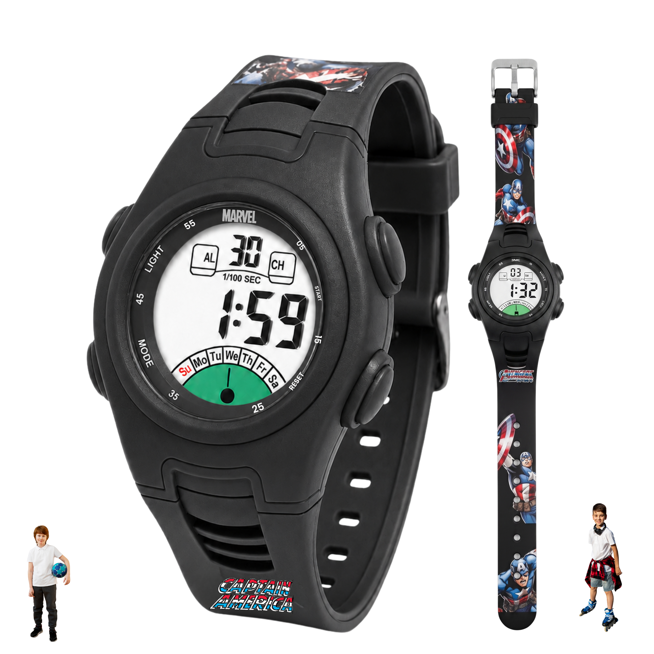 Spiky Captain America theme Digital Kids Watch