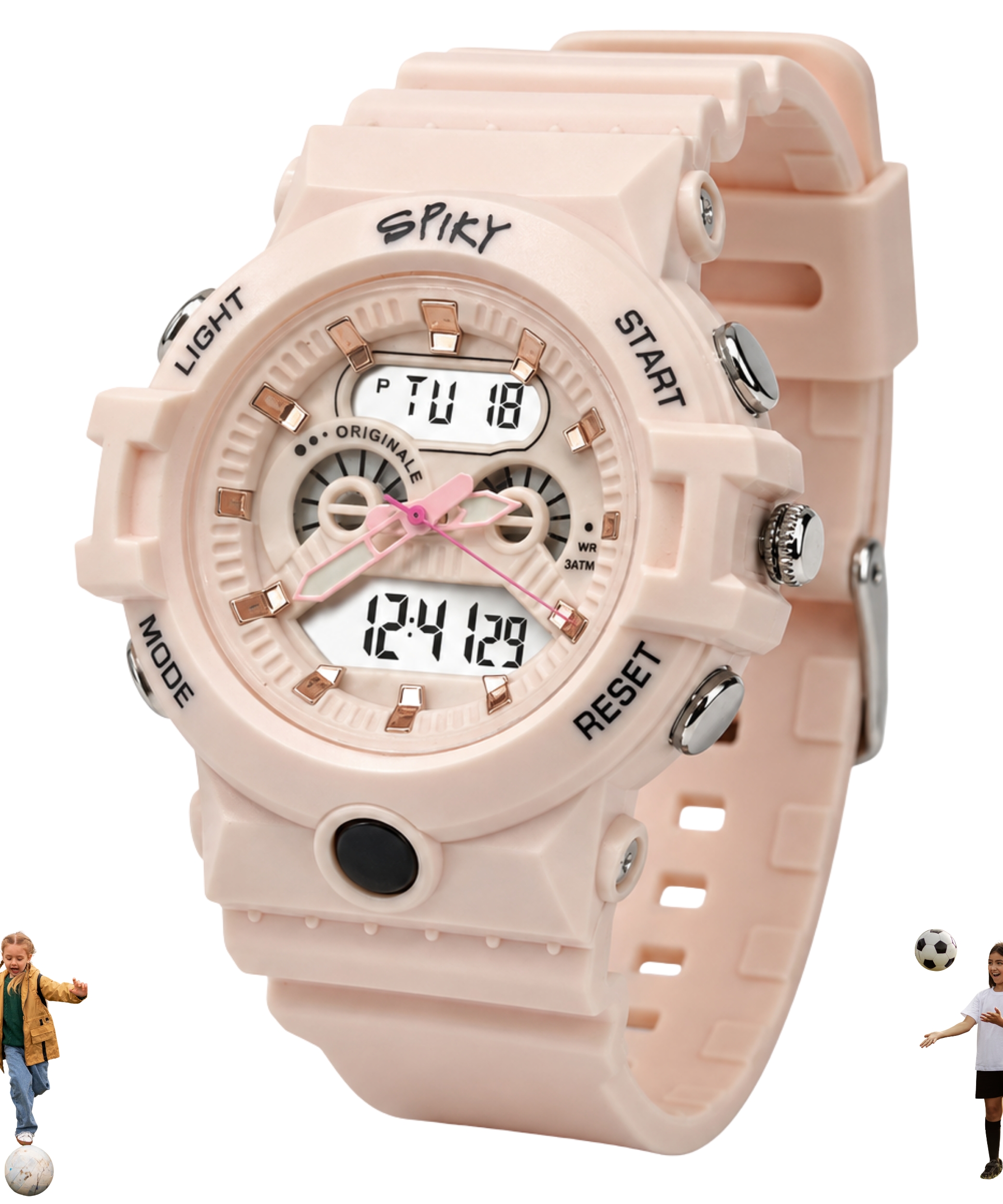 Spiky Round Analog Digital  Sports Watch for Kids Girls