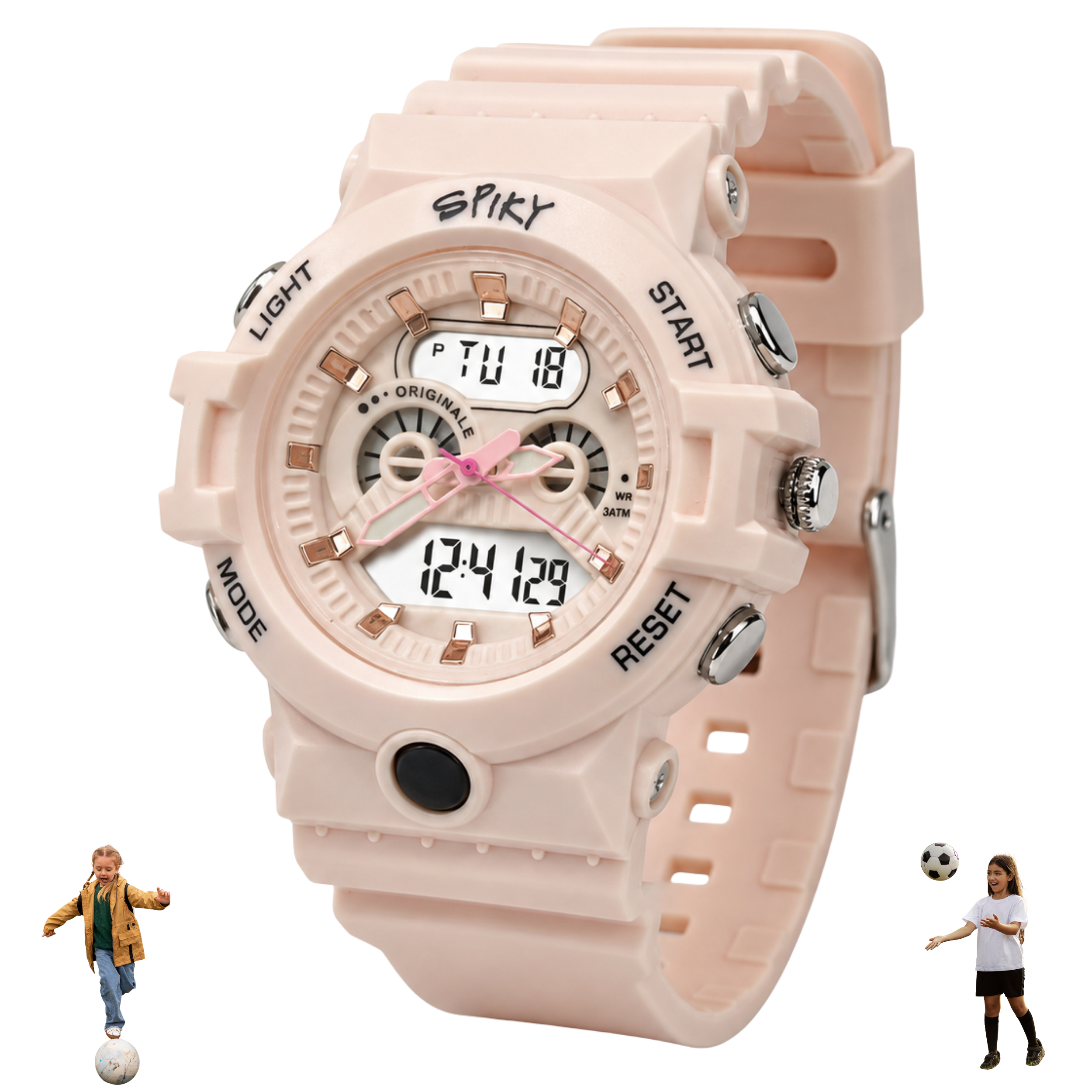 Spiky Round Analog Digital  Sports Watch for Kids Girls