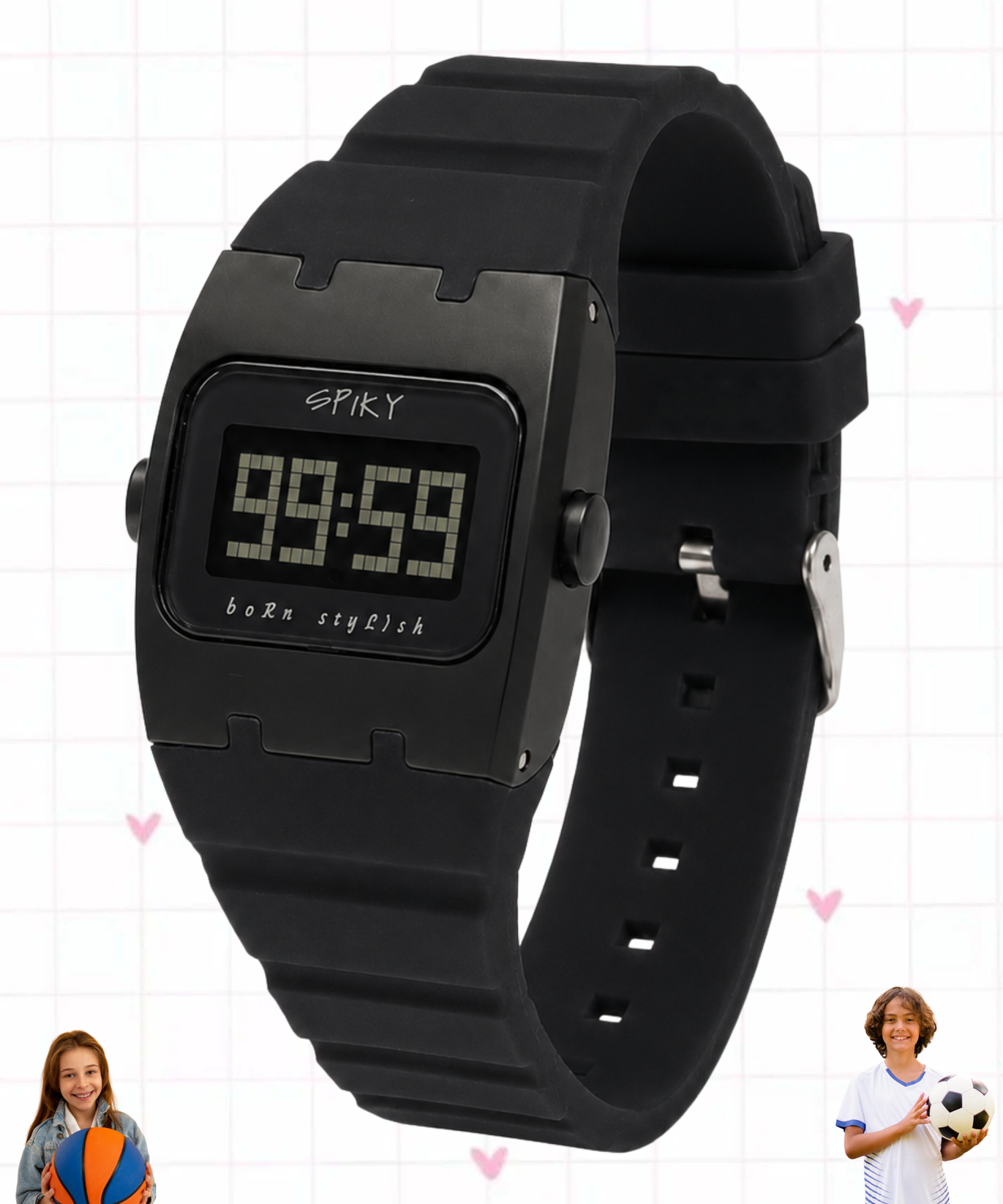 Spiky Rectangle Digital Sports Watch for Kids