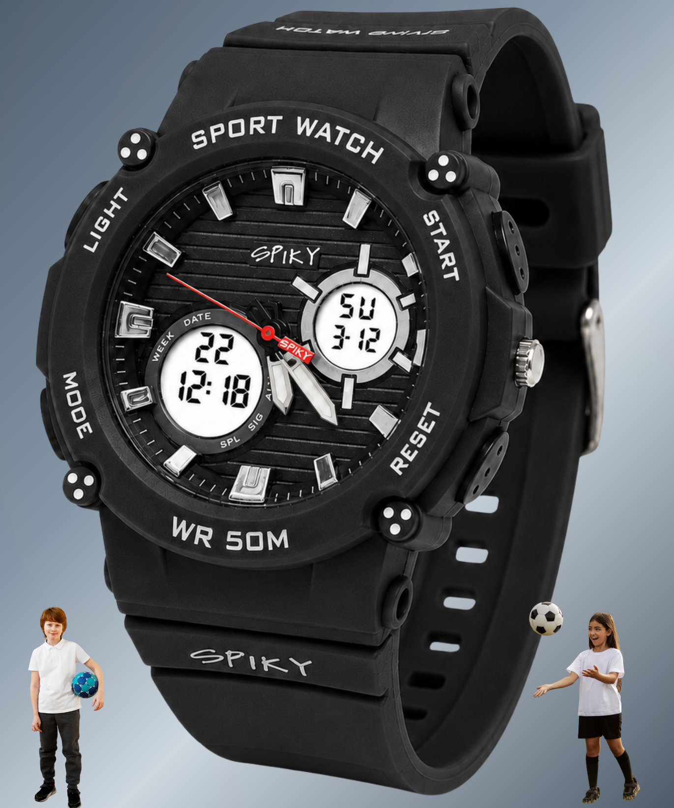 Spiky Analog-Digital Sports Watch for Kids Boys and Girls