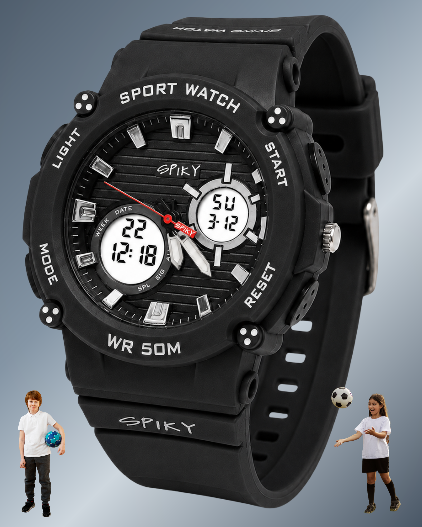 Spiky Analog-Digital Sports Watch for Kids Boys and Girls