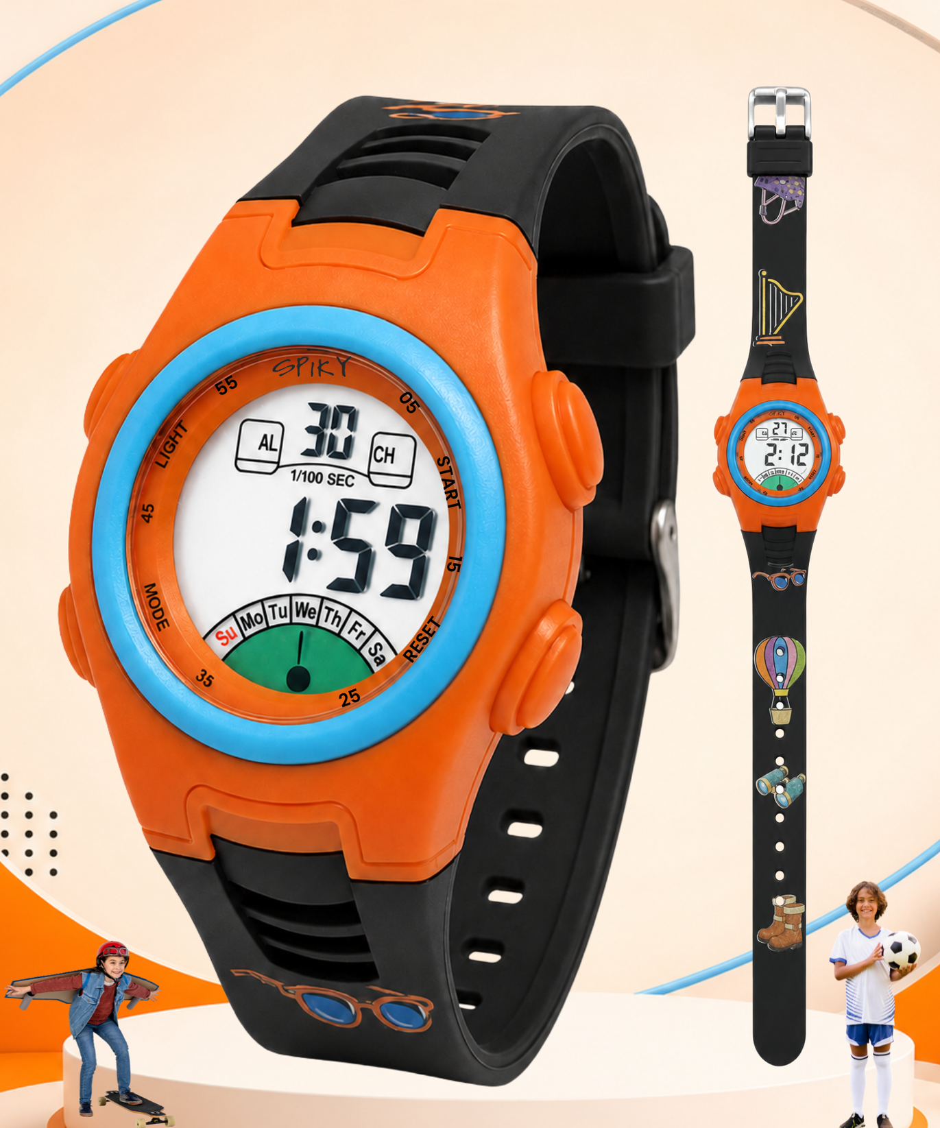 Spiky EVA52 Round Digital Sports Watch for Kids