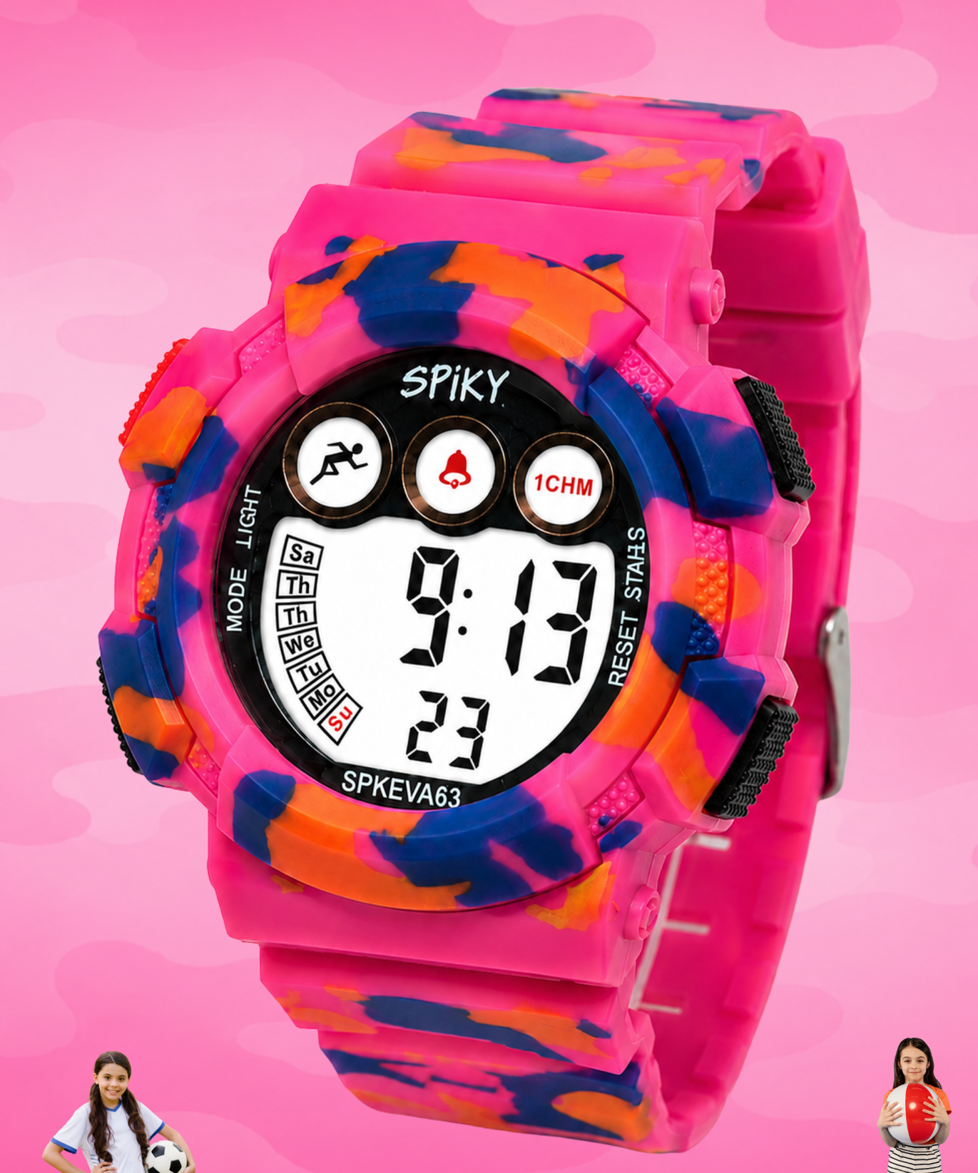 SPIKY Round Digital Sports Watch for Kids | Military, Camouflage Design