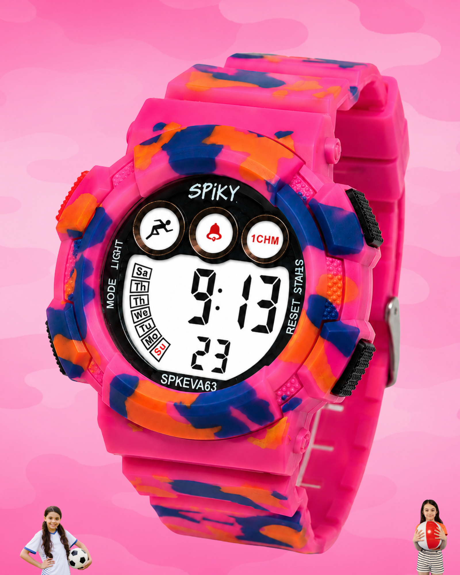 SPIKY Round Digital Sports Watch for Kids | Military, Camouflage Design