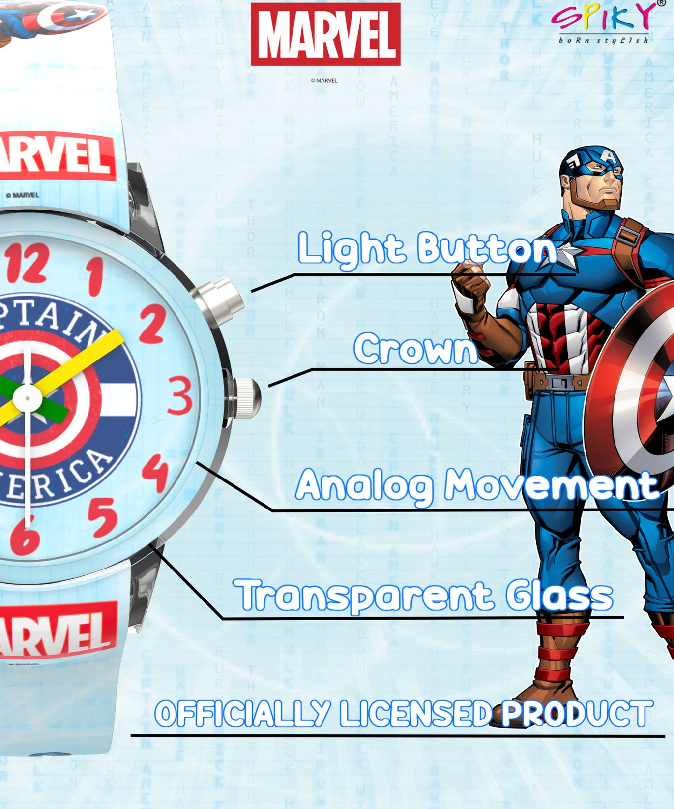Disney Avengers Analog Kids Watch for Boys and Girls with LED Glowing Light