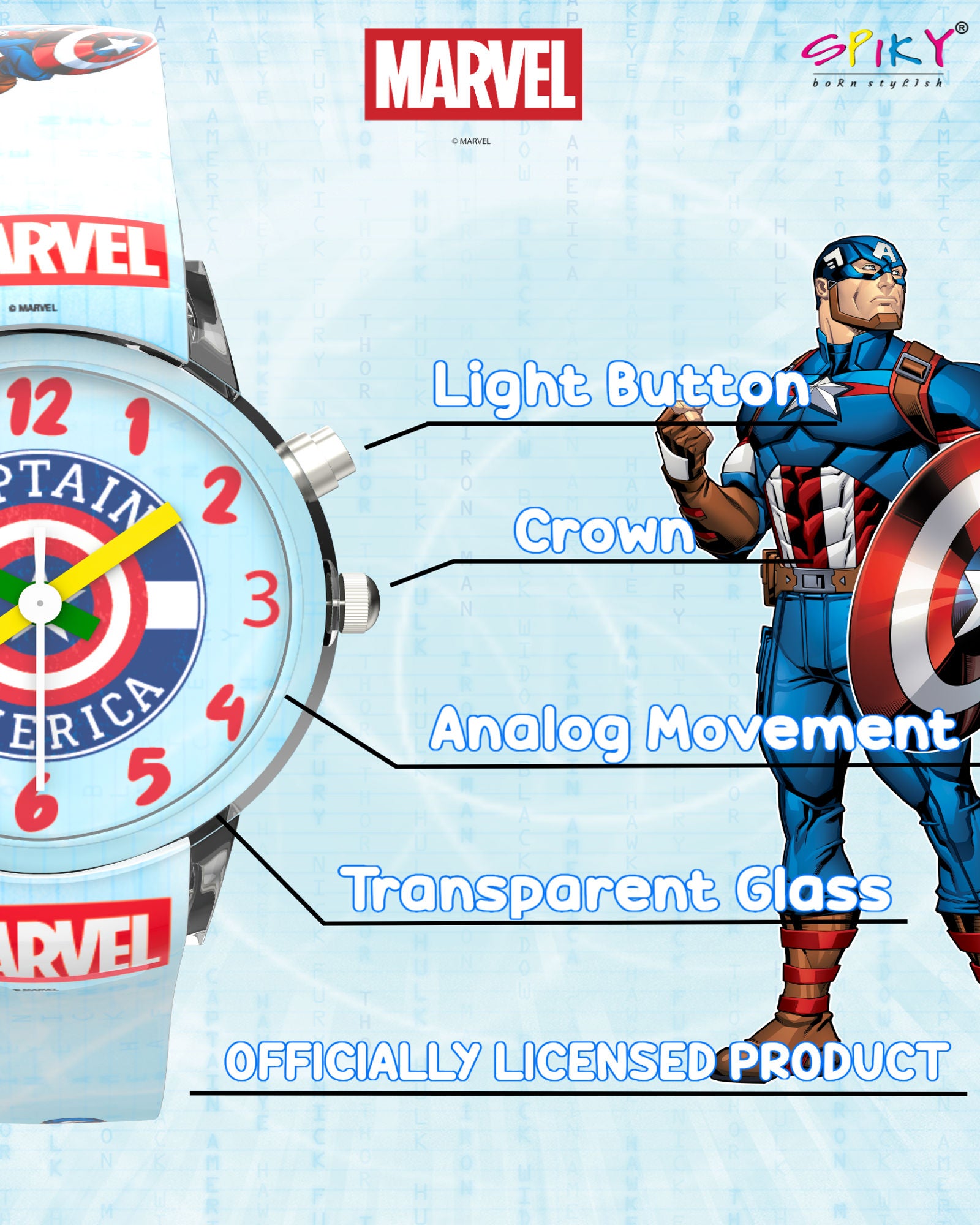 Disney Avengers Analog Kids Watch for Boys and Girls with LED Glowing Light