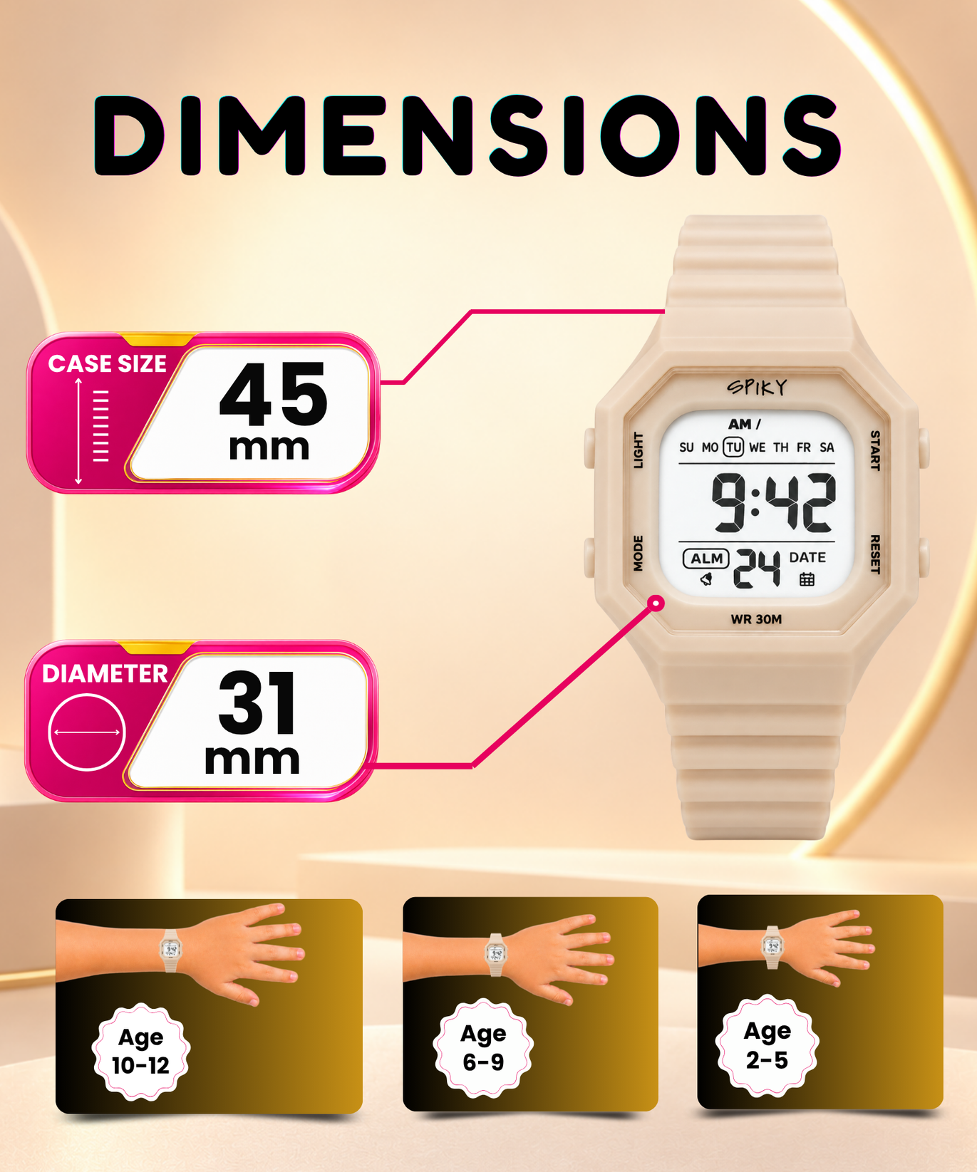 Spiky Square Digital Kids Watch for Girls