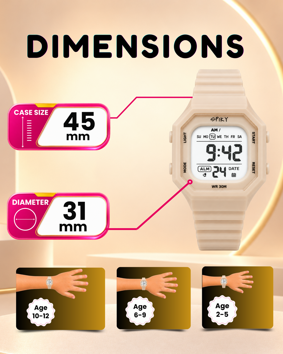 Spiky Square Digital Kids Watch for Girls