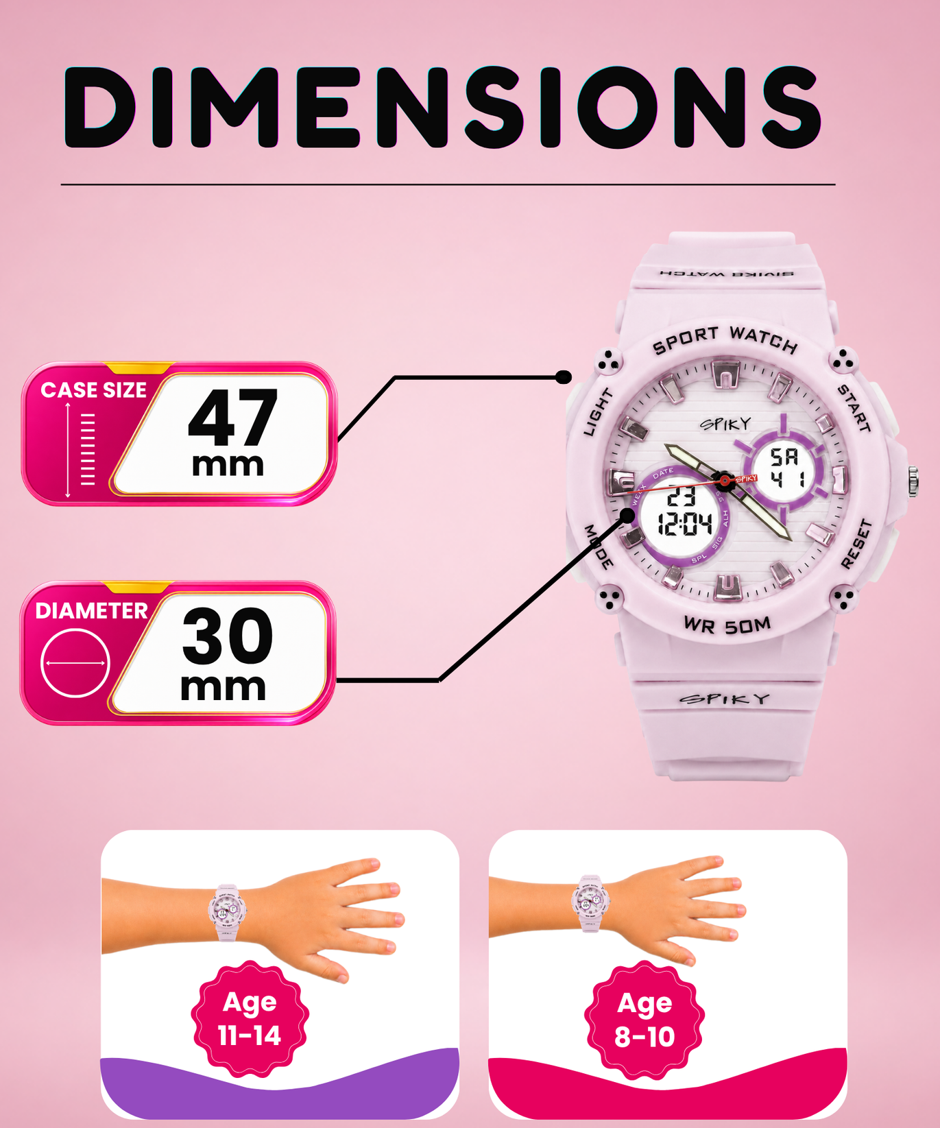Spiky Analog-Digital Sports Watch for Kids Girls
