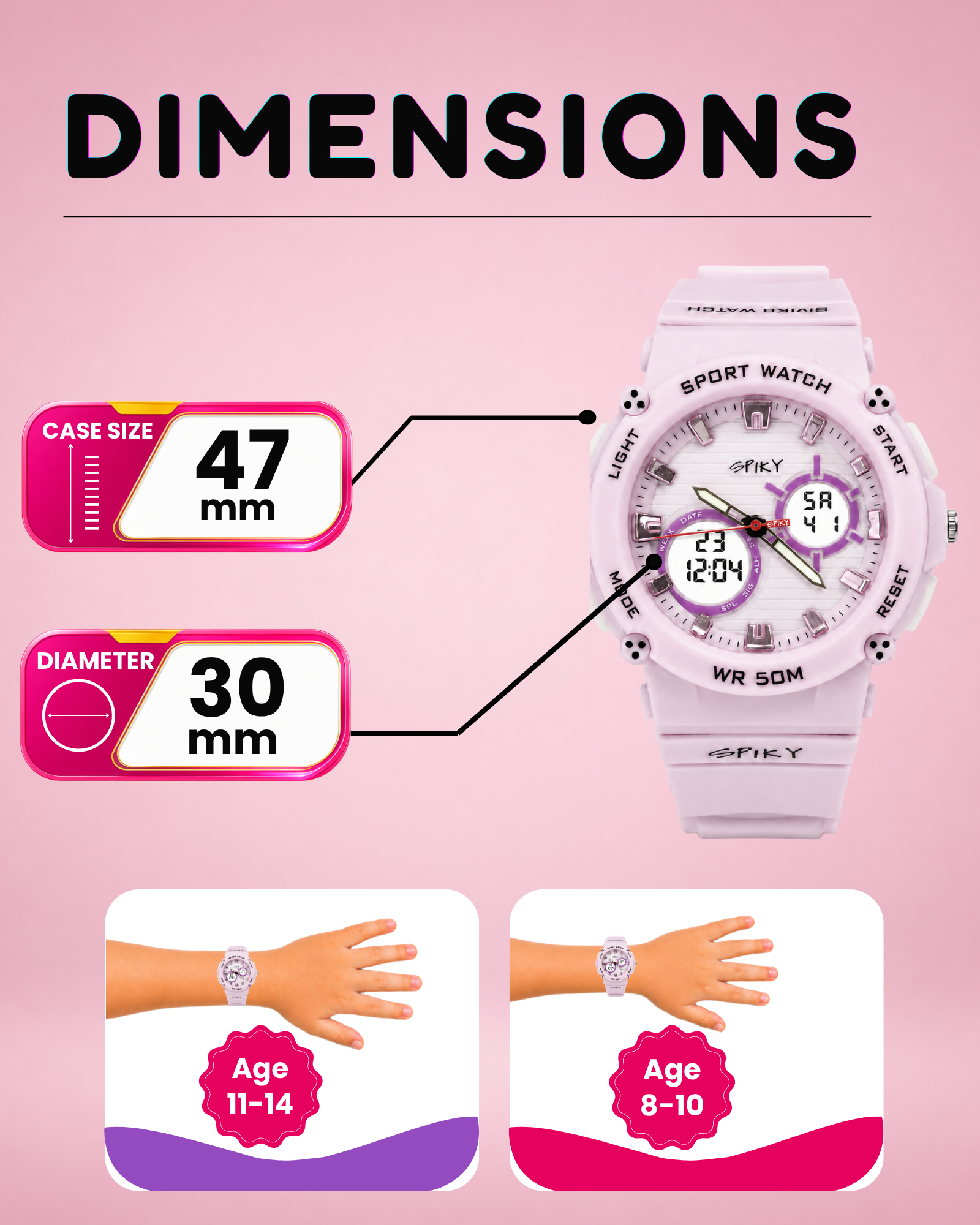 Spiky Analog-Digital Sports Watch for Kids Girls