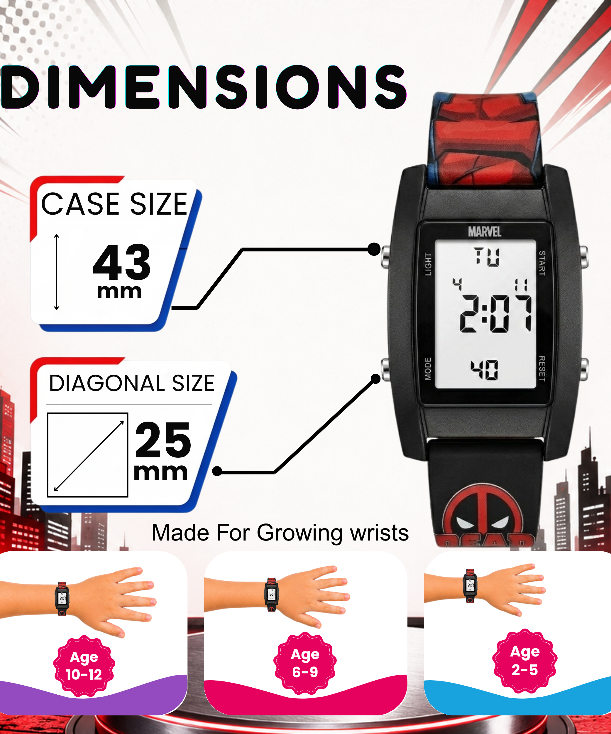 Spiky Deadpool theme Digital Kids Watch