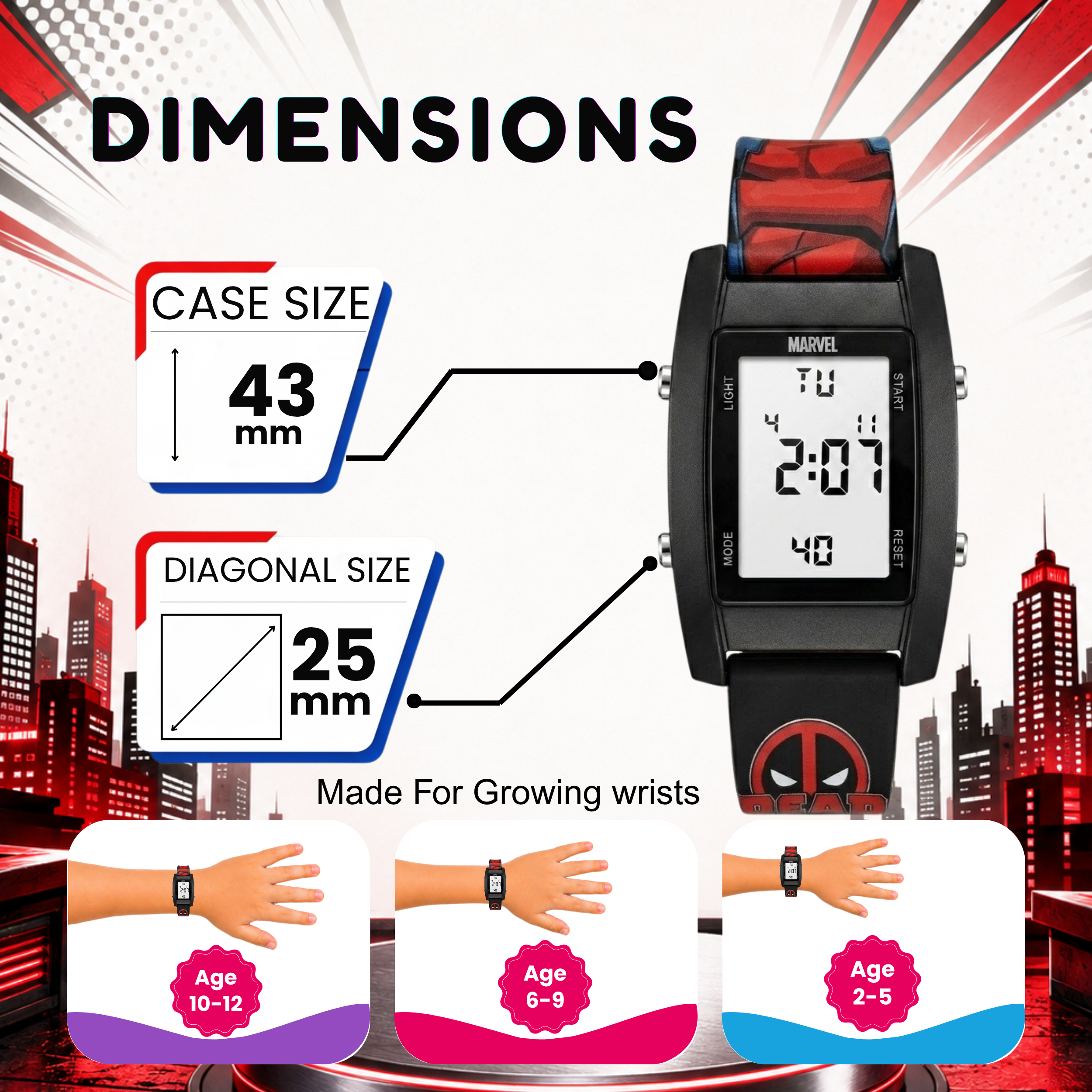 Spiky Deadpool theme Digital Kids Watch
