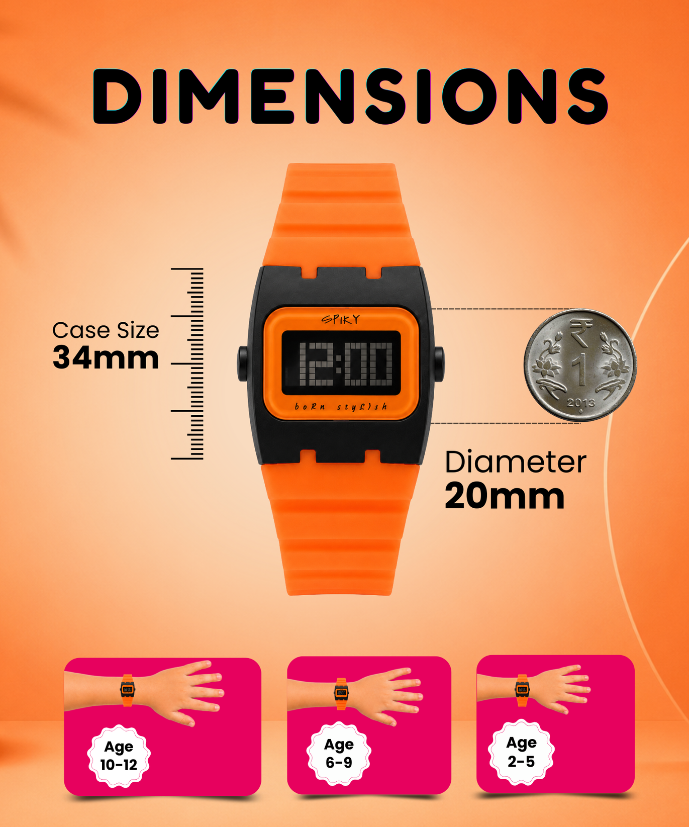 Spiky Rectangle Digital Sports Watch for Kids