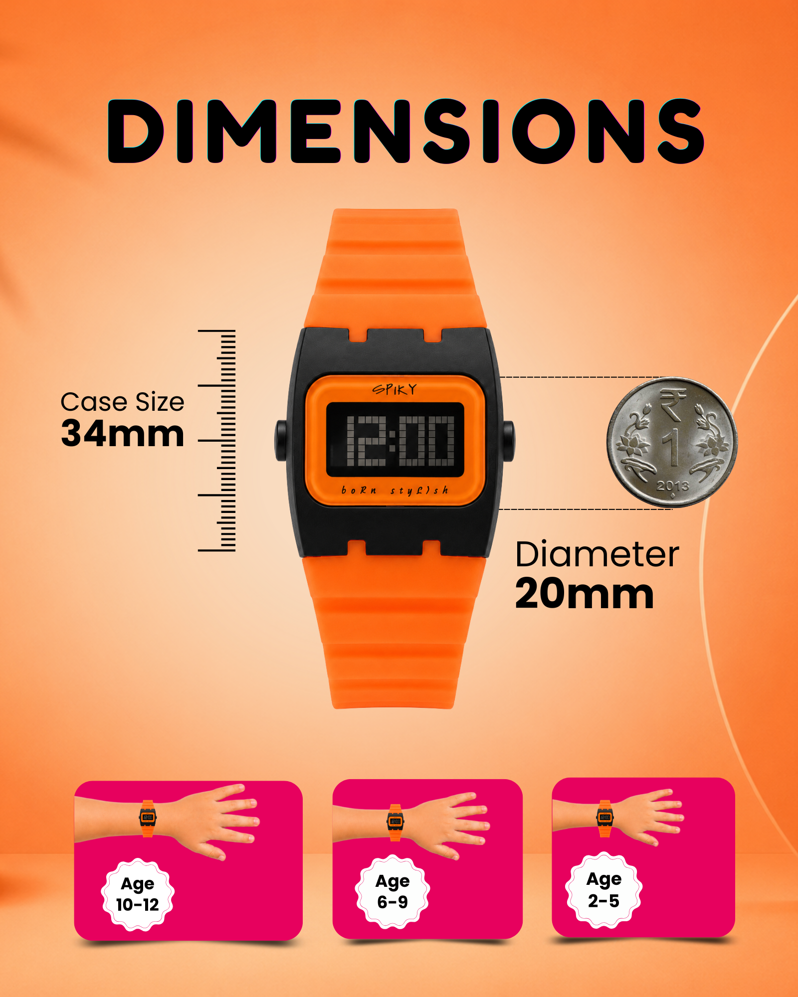 Spiky Rectangle Digital Sports Watch for Kids
