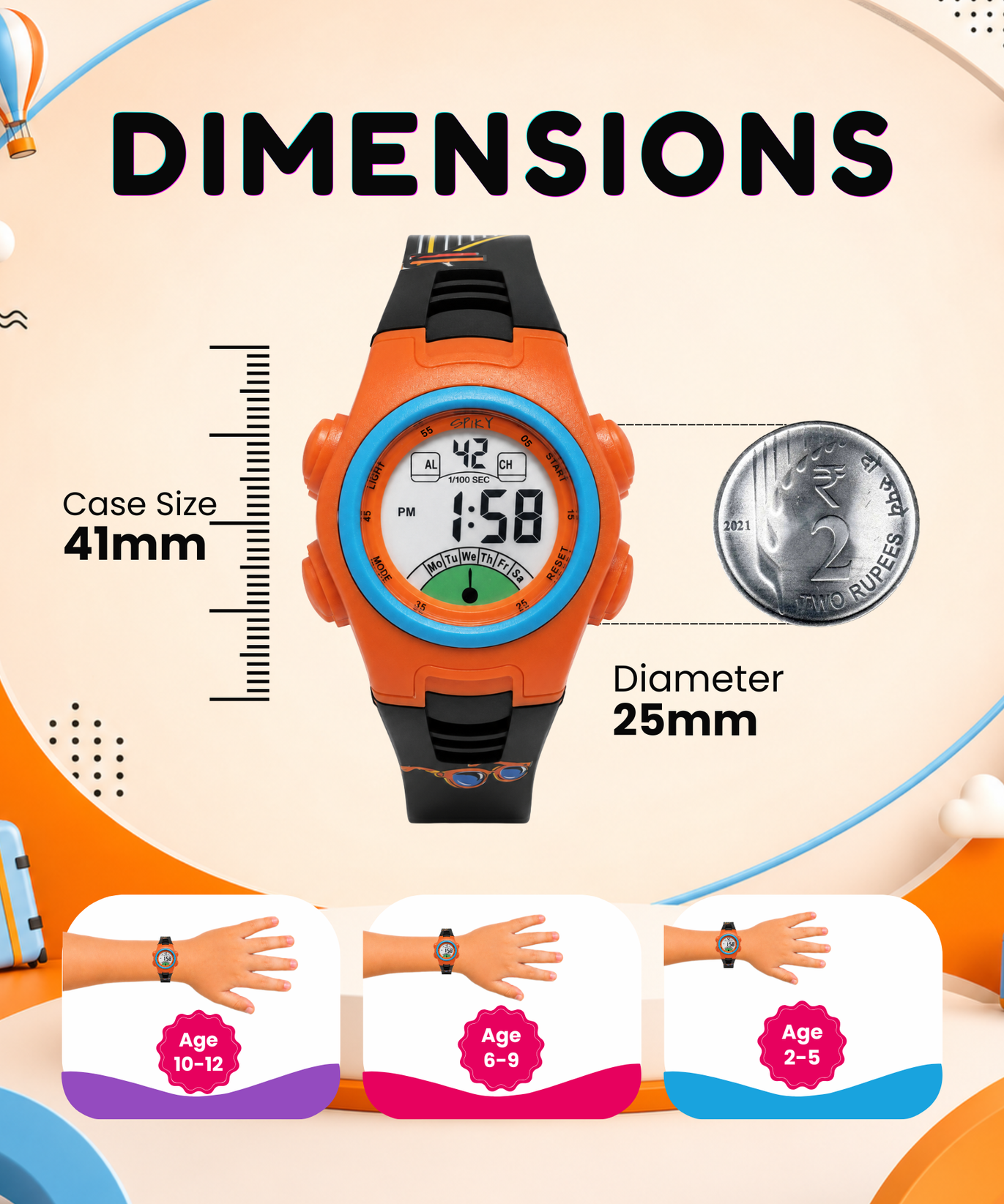 Spiky EVA52 Round Digital Sports Watch for Kids