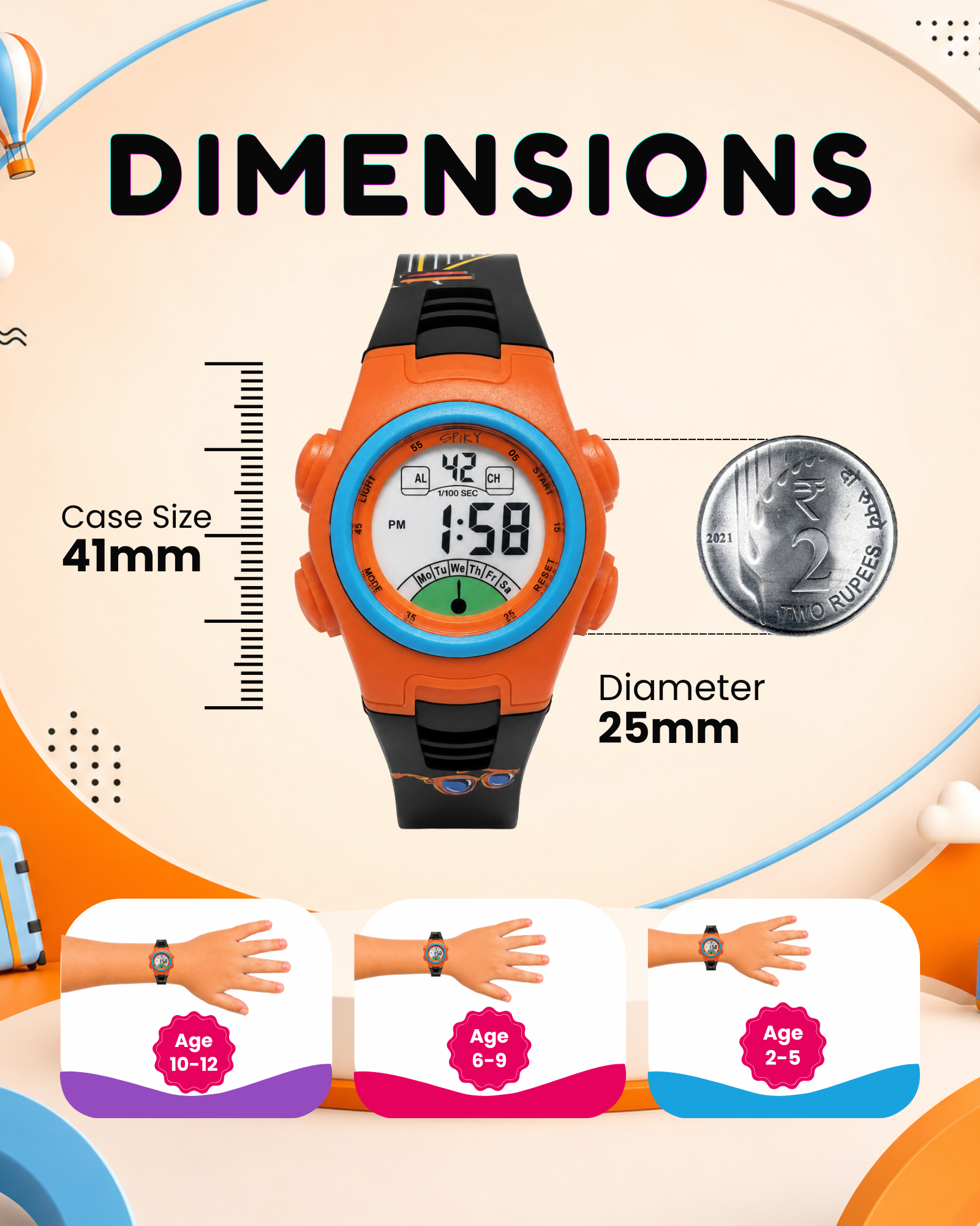 Spiky EVA52 Round Digital Sports Watch for Kids