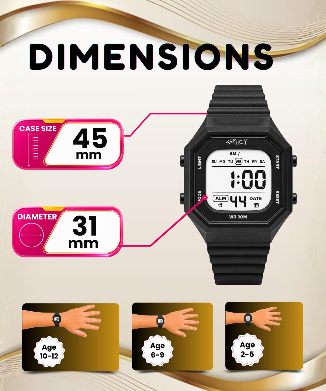 Spiky Square Digital Kids Watch for Boys & Girls