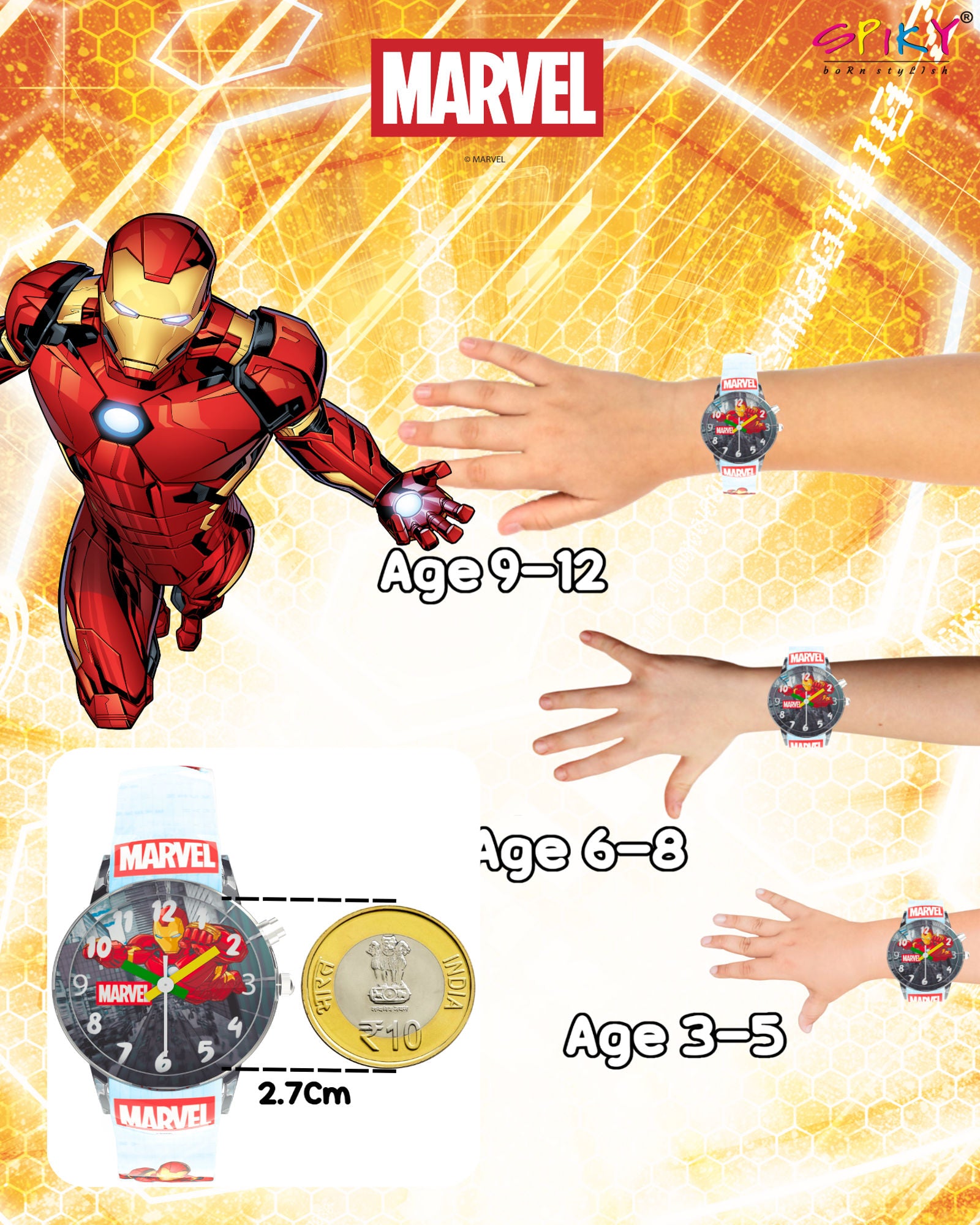 Disney Iron Man Kids Analog Watch with LED Light | For Boys & Girls Age 3–10 Years