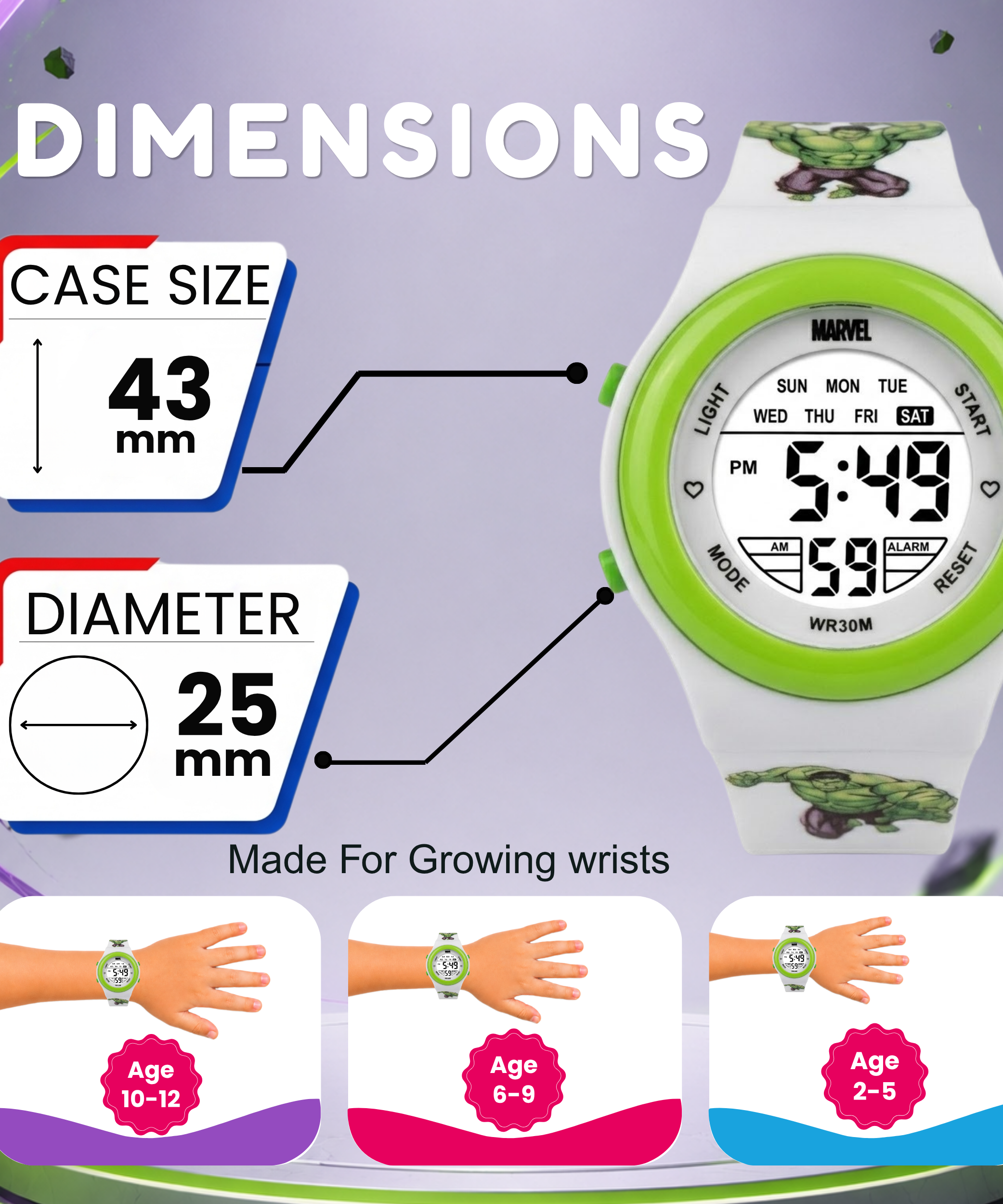 Spiky Superhero Hulk theme Digital Kids Watch